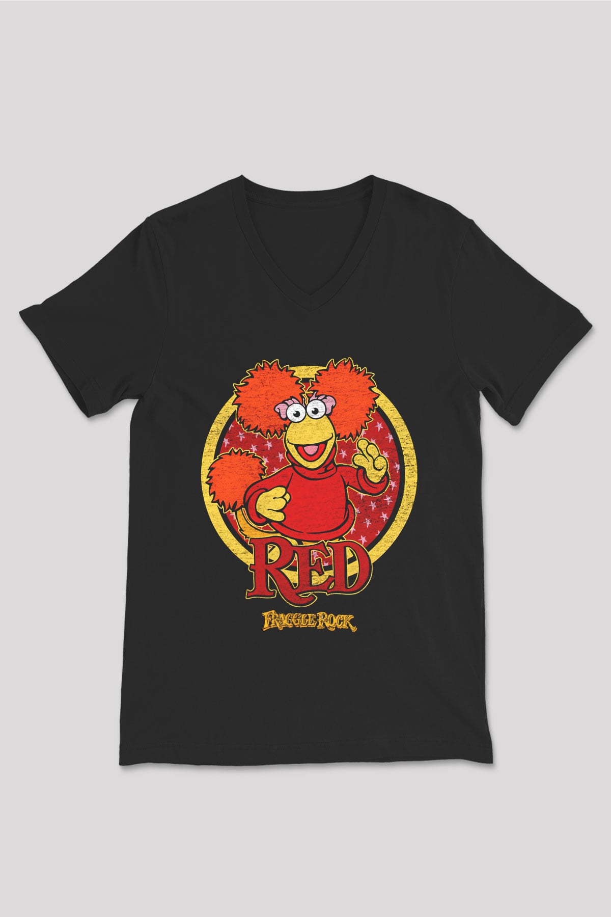 Fraggle Rock Siyah Unisex  V Yaka Tişört