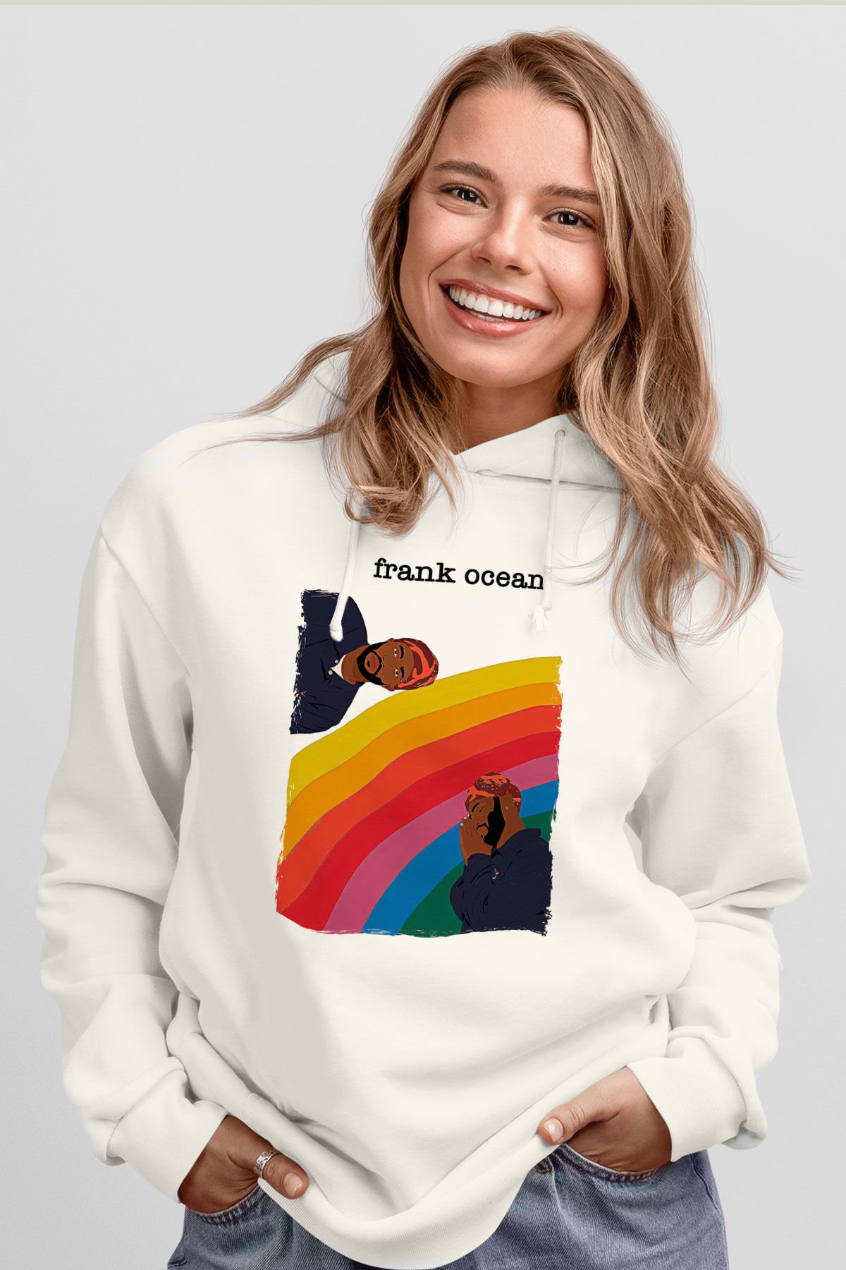 Frank Ocean Baskılı Beyaz Unisex Kapüşonlu Sweatshirt