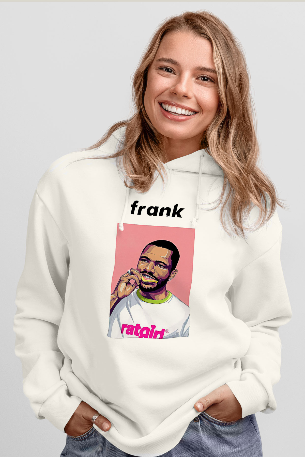 Frank Ocean Baskılı Beyaz Unisex Kapüşonlu Sweatshirt