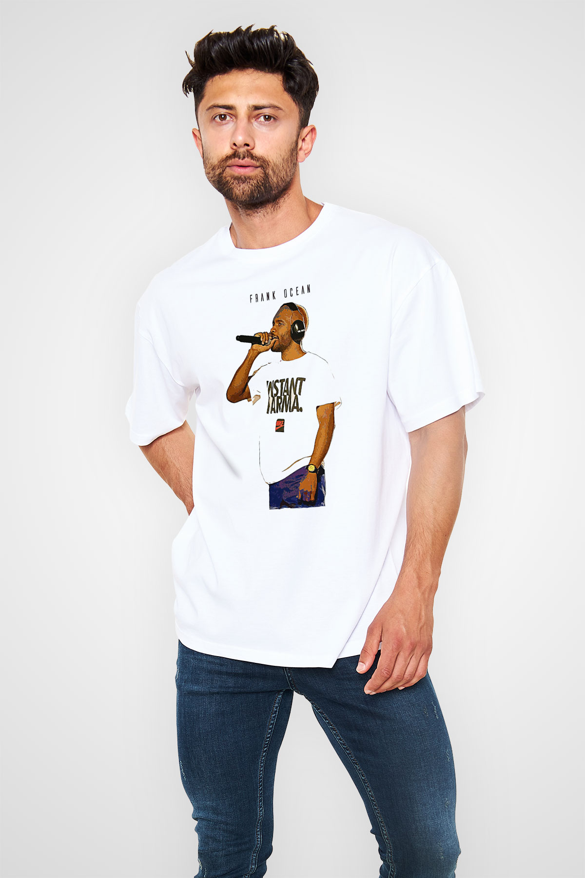 Frank Ocean Baskılı Beyaz Unisex Oversize Tişört - Tshirt