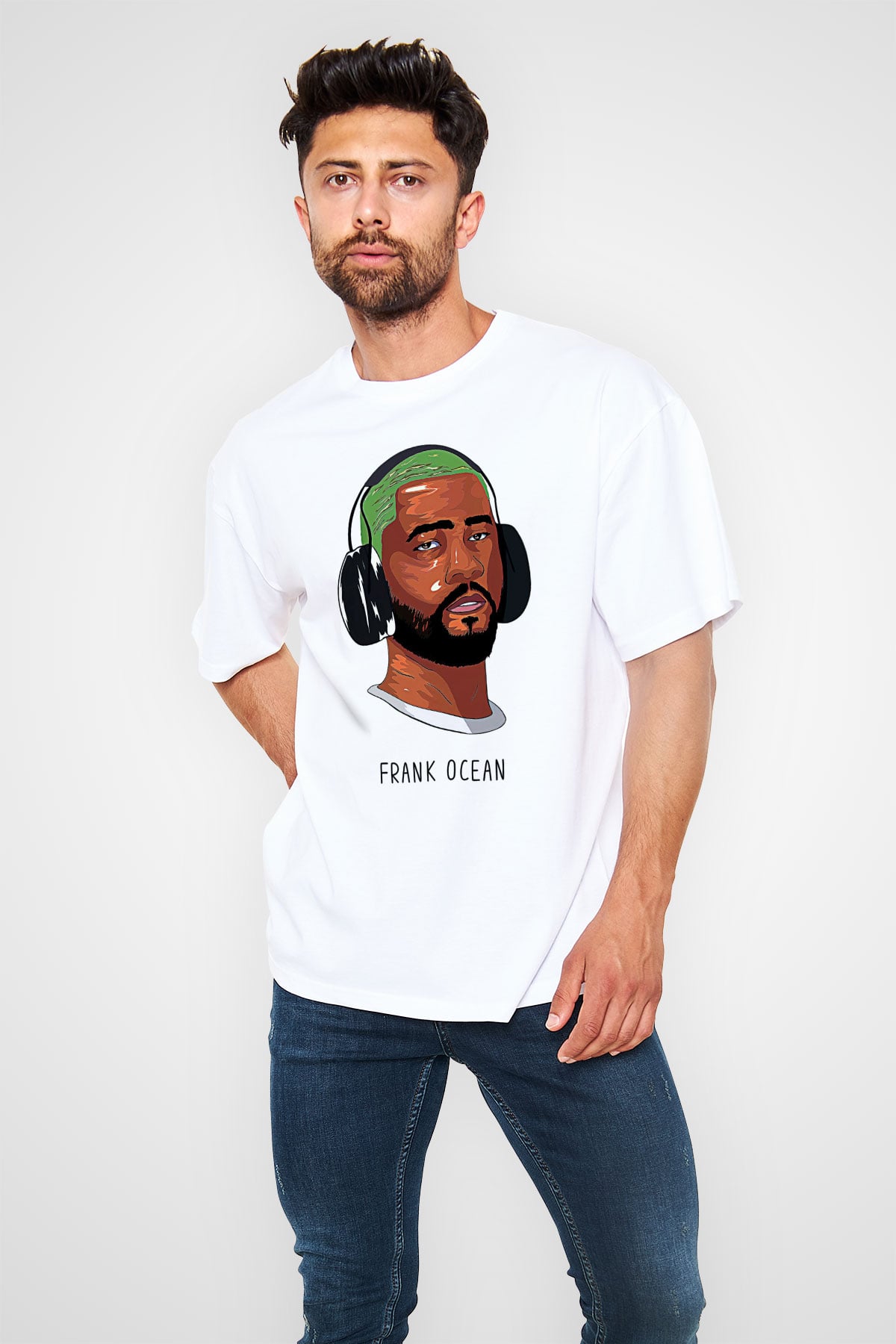 Frank Ocean Baskılı Beyaz Unisex Oversize Tişört - Tshirt