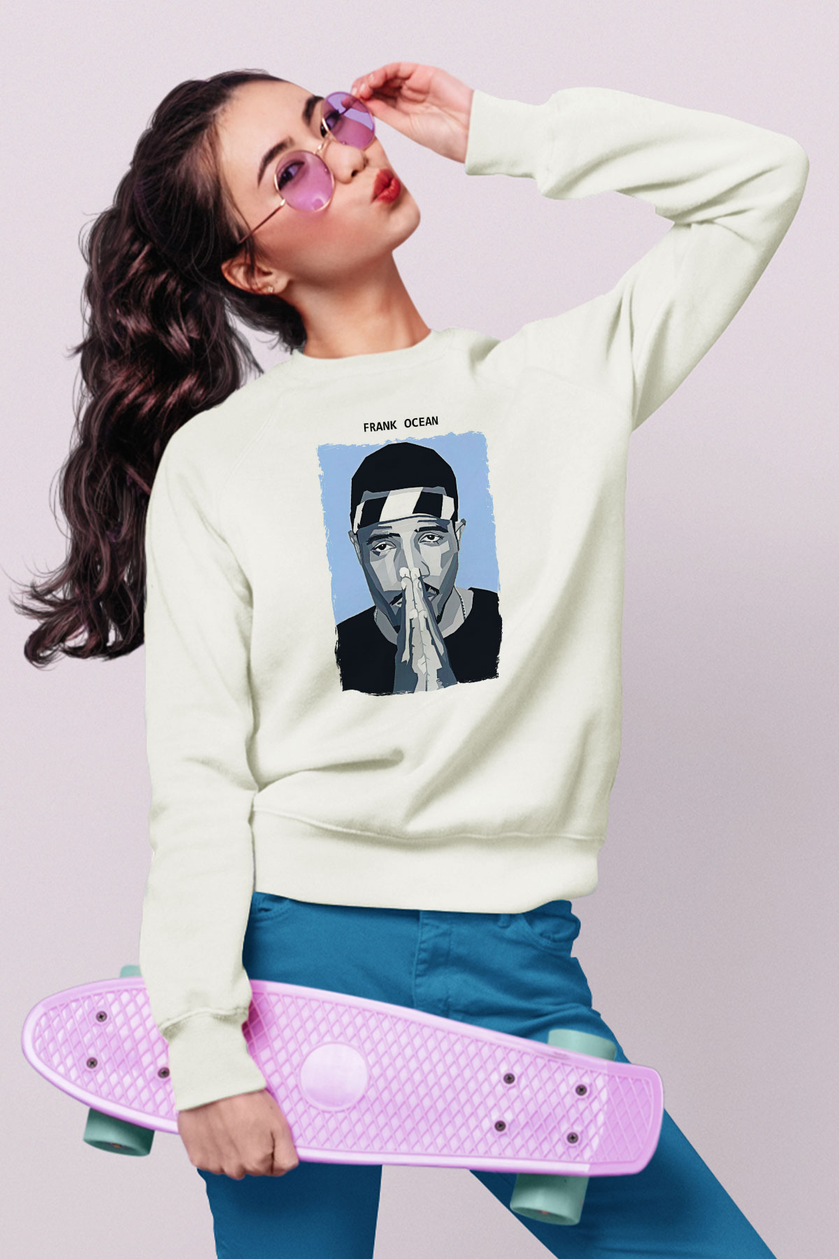 Frank Ocean Baskılı Beyaz Unisex Sweatshirt