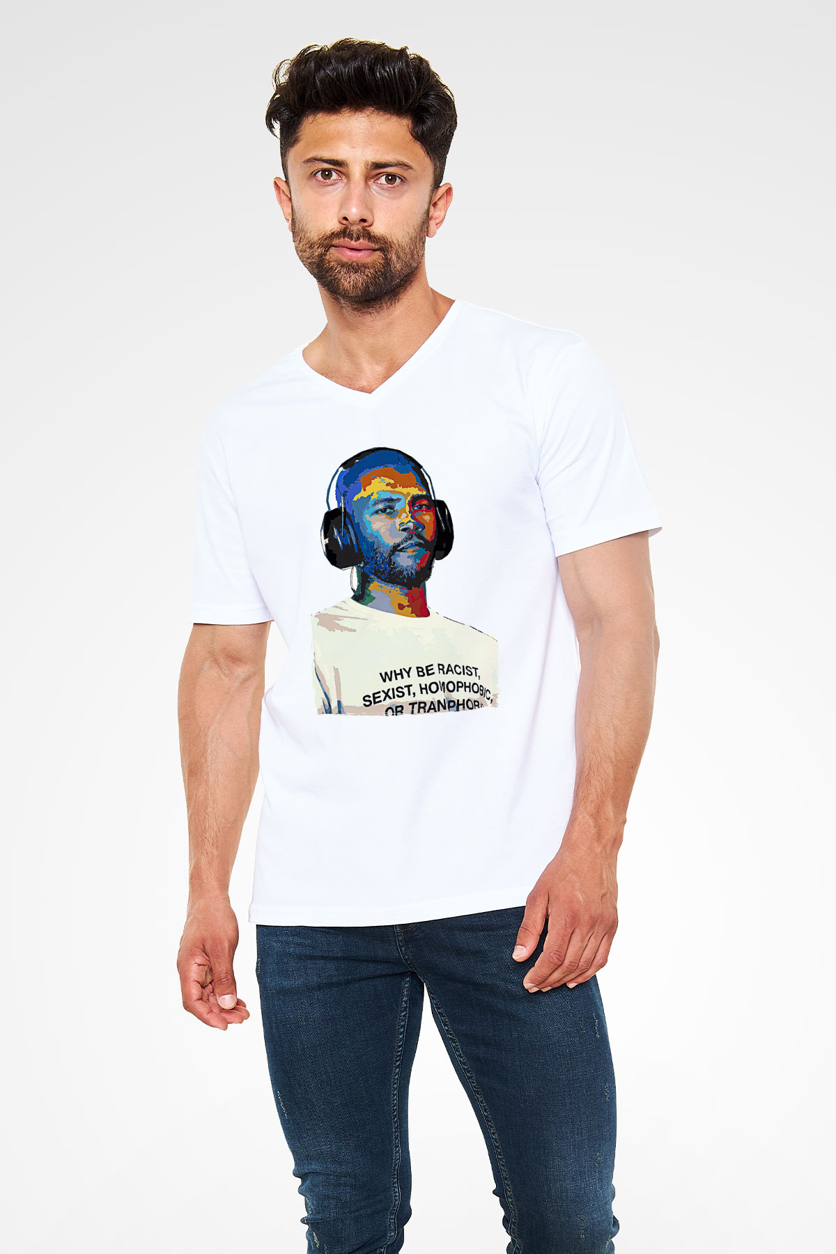 Frank Ocean Baskılı Beyaz Unisex V Yaka Tişört - Tshirt