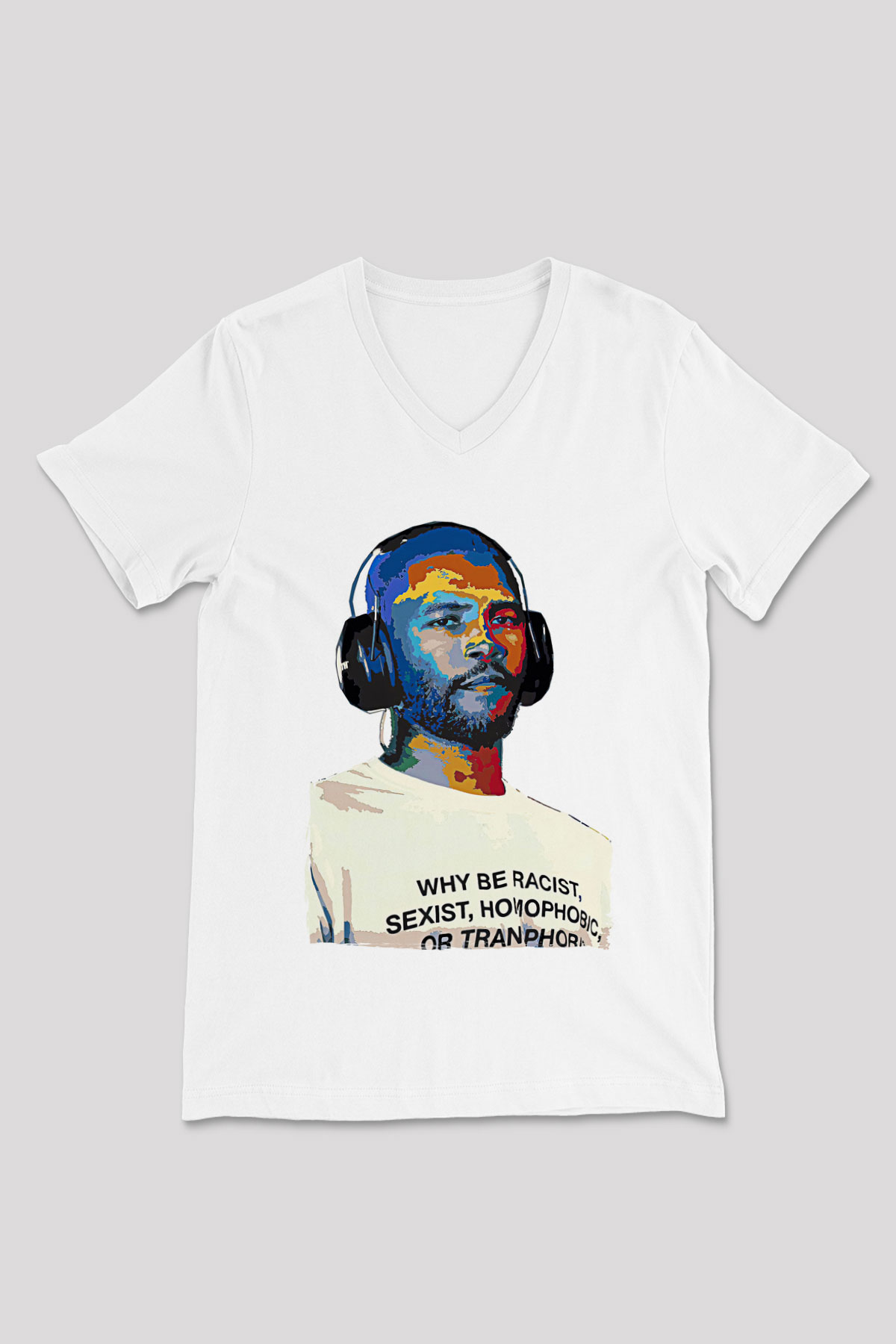 Frank Ocean Baskılı Beyaz Unisex V Yaka Tişört - Tshirt