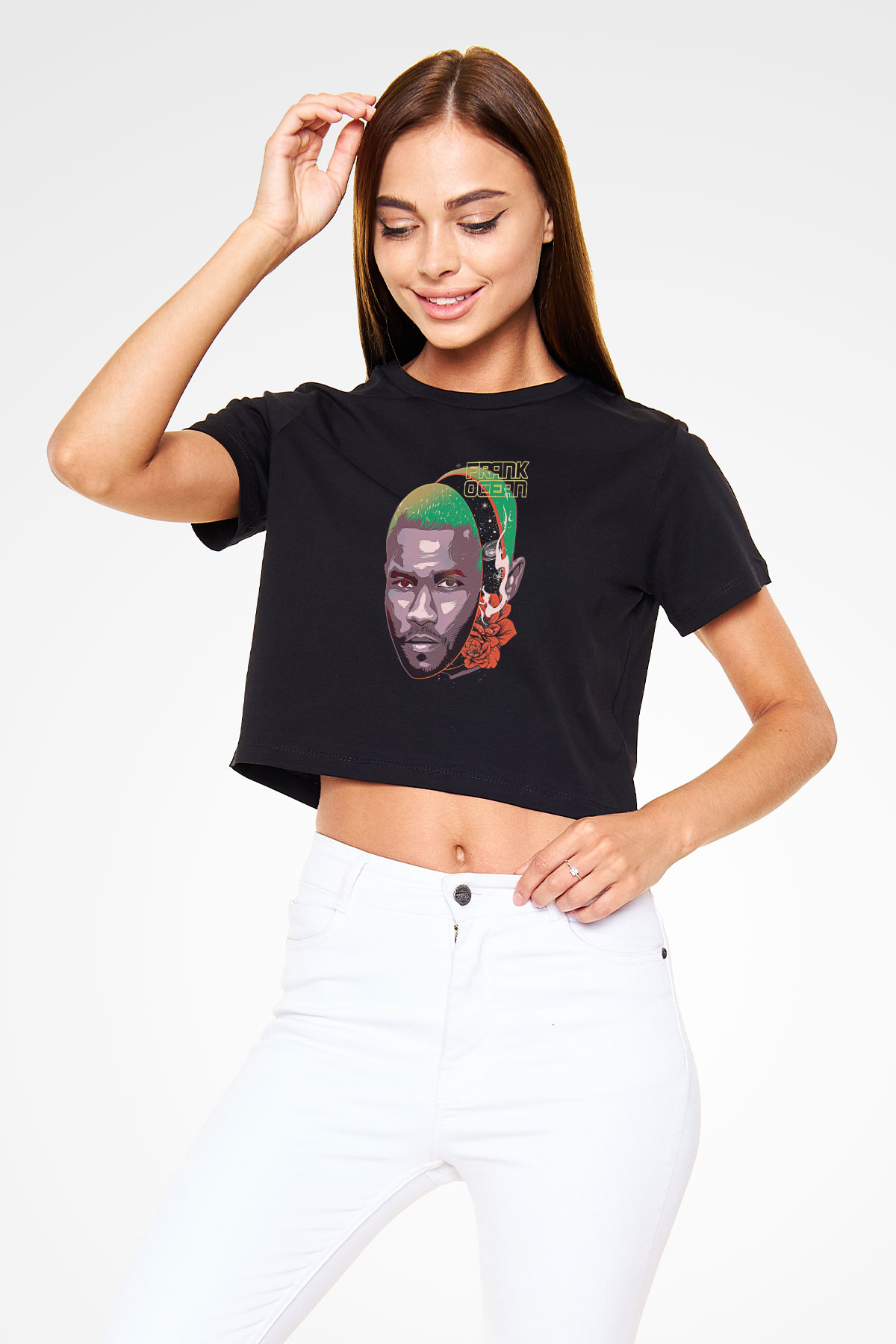 Frank Ocean Baskılı Siyah Crop Top Kadın Tişört - Tshirt