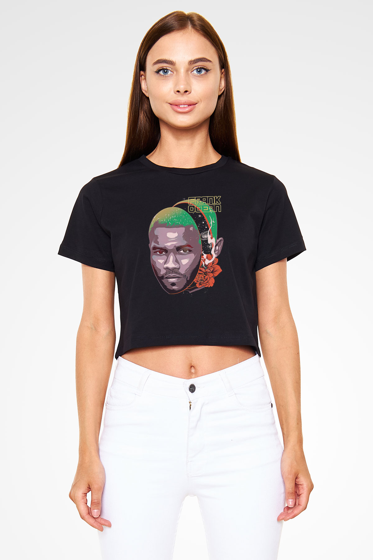 Frank Ocean Baskılı Siyah Crop Top Kadın Tişört - Tshirt