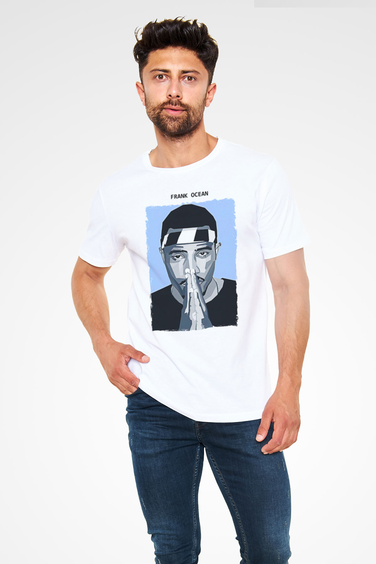 Frank Ocean Baskılı Unisex Beyaz Tişört - Tshirt