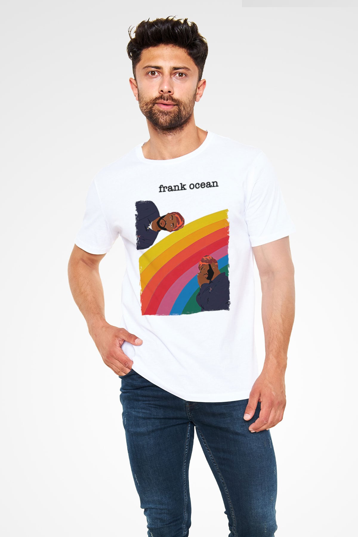 Frank Ocean Baskılı Unisex Beyaz Tişört - Tshirt