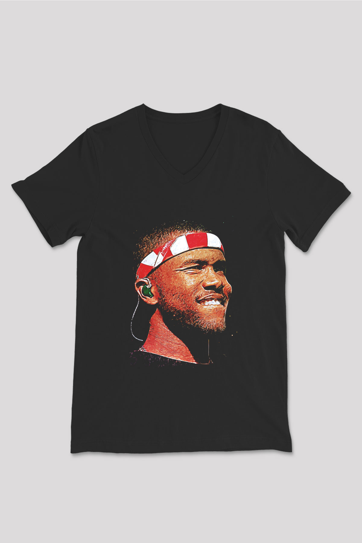 Frank Ocean Baskılı Unisex Siyah V Yaka Tişört - Tshirt