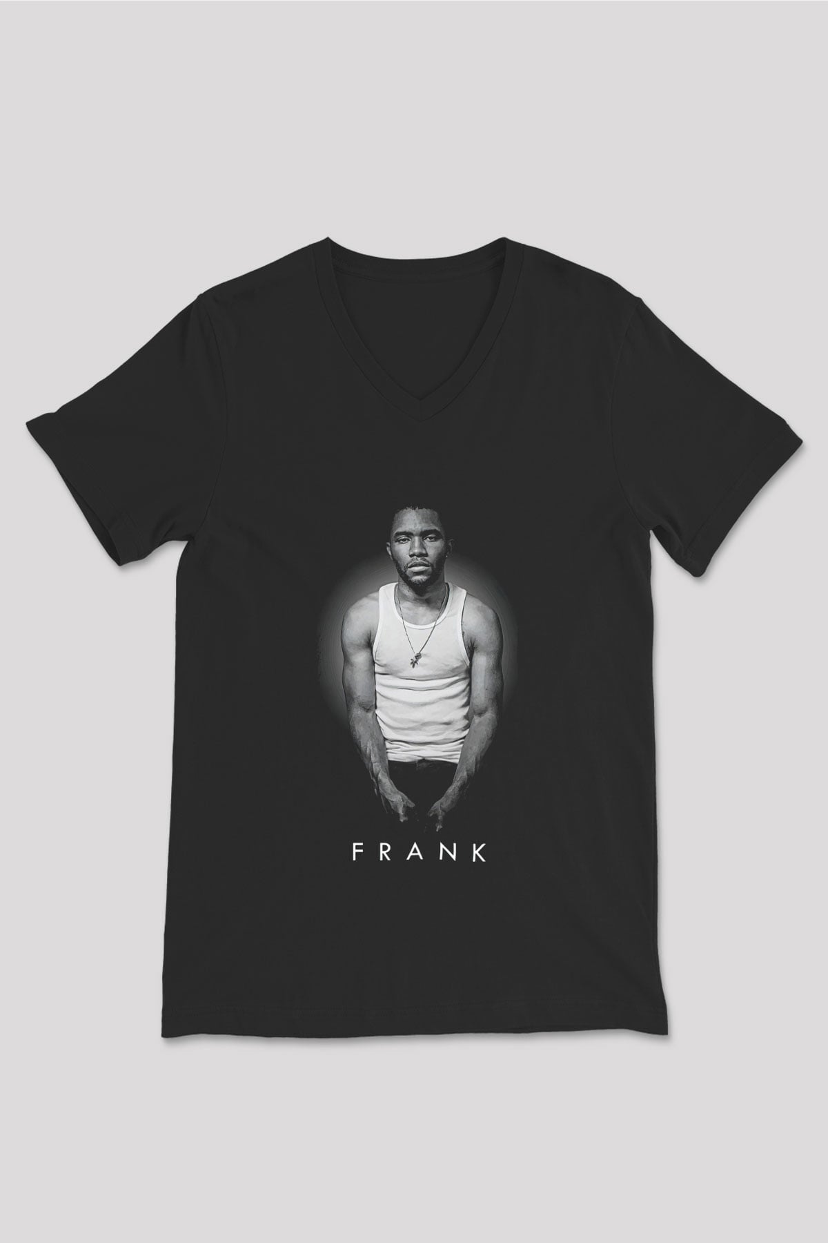 Frank Ocean Baskılı Unisex Siyah V Yaka Tişört - Tshirt