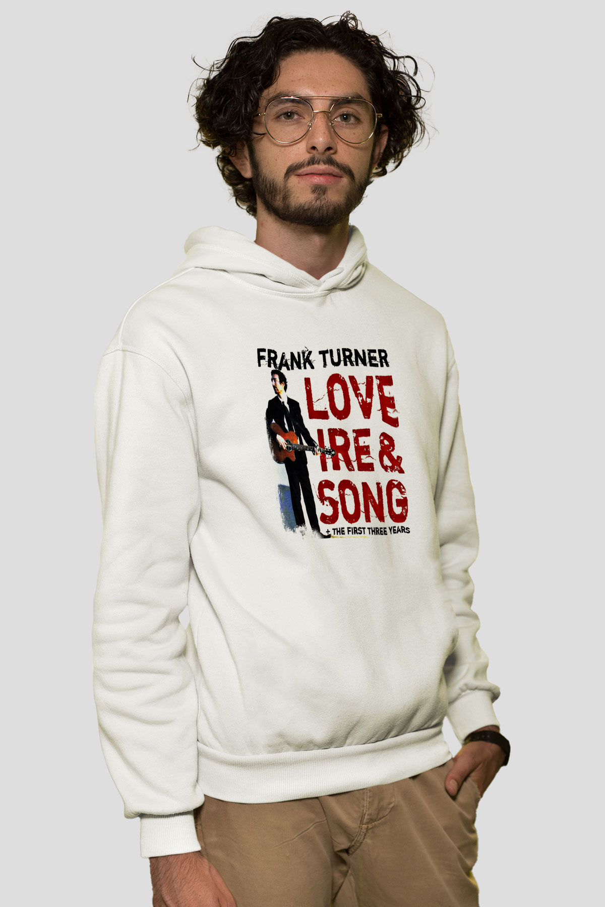 Frank Turner Baskılı Unisex Beyaz Hoodie