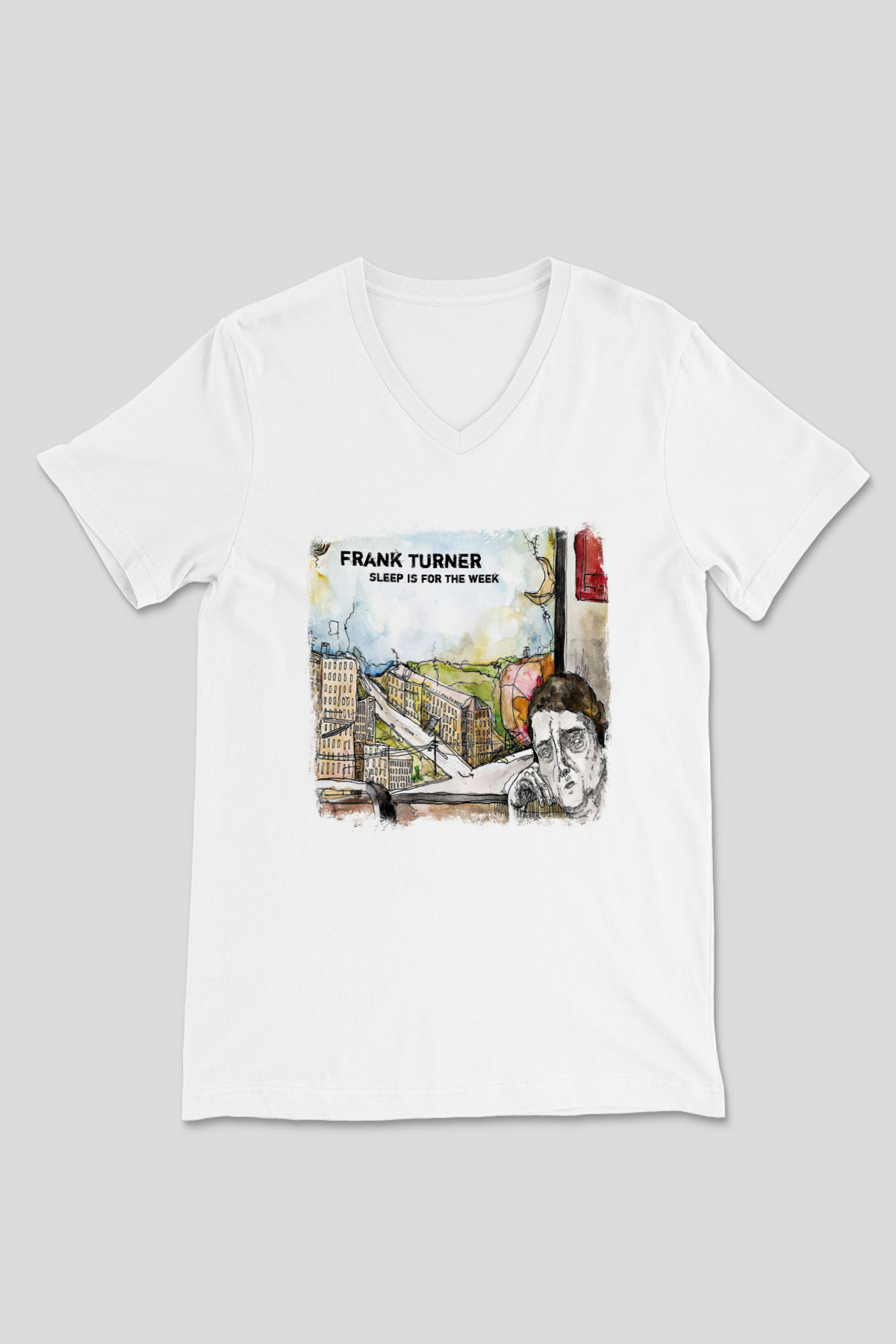 Frank Turner Baskılı Unisex Beyaz V Yaka Tişört