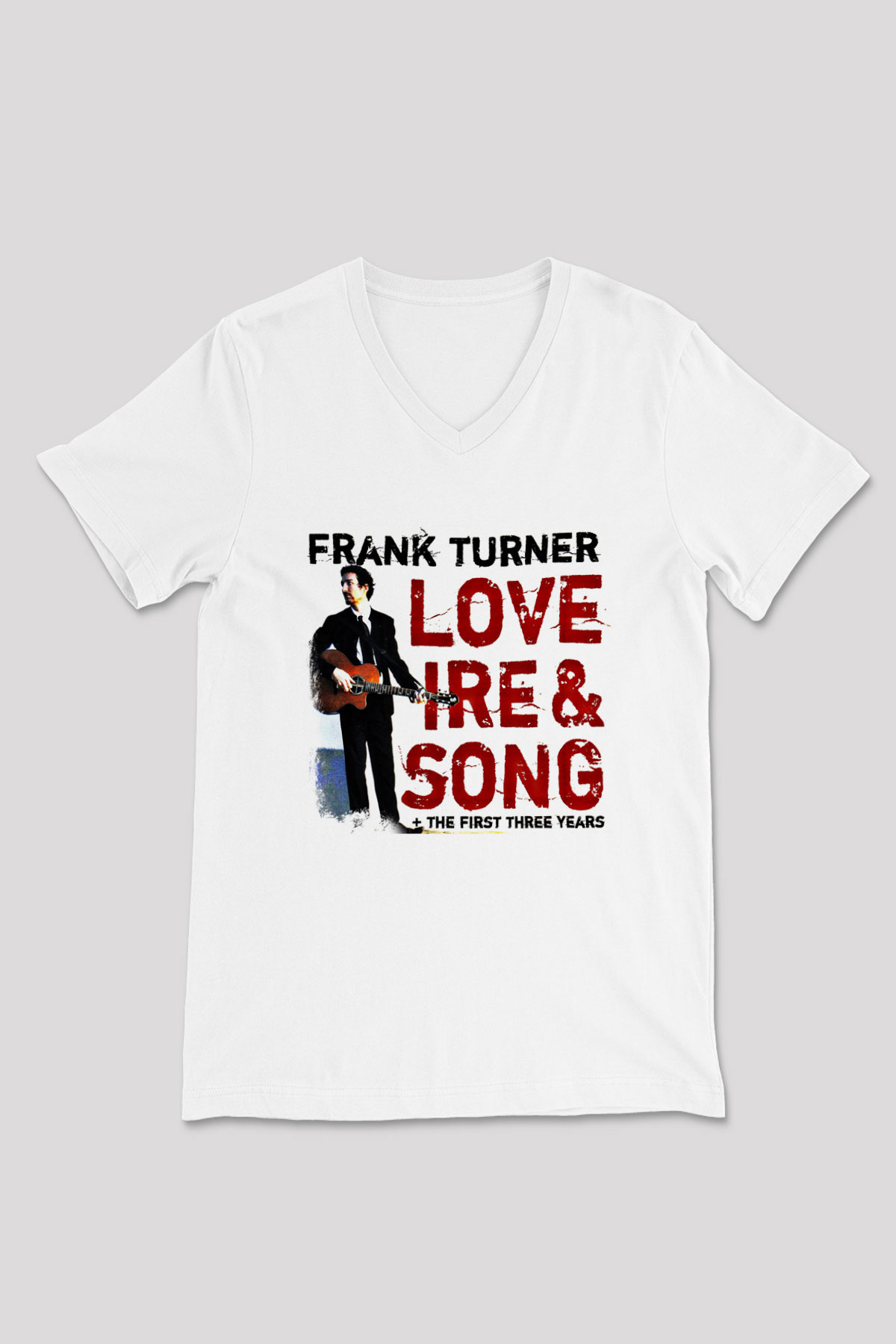 Frank Turner Baskılı Unisex Beyaz V Yaka Tişört