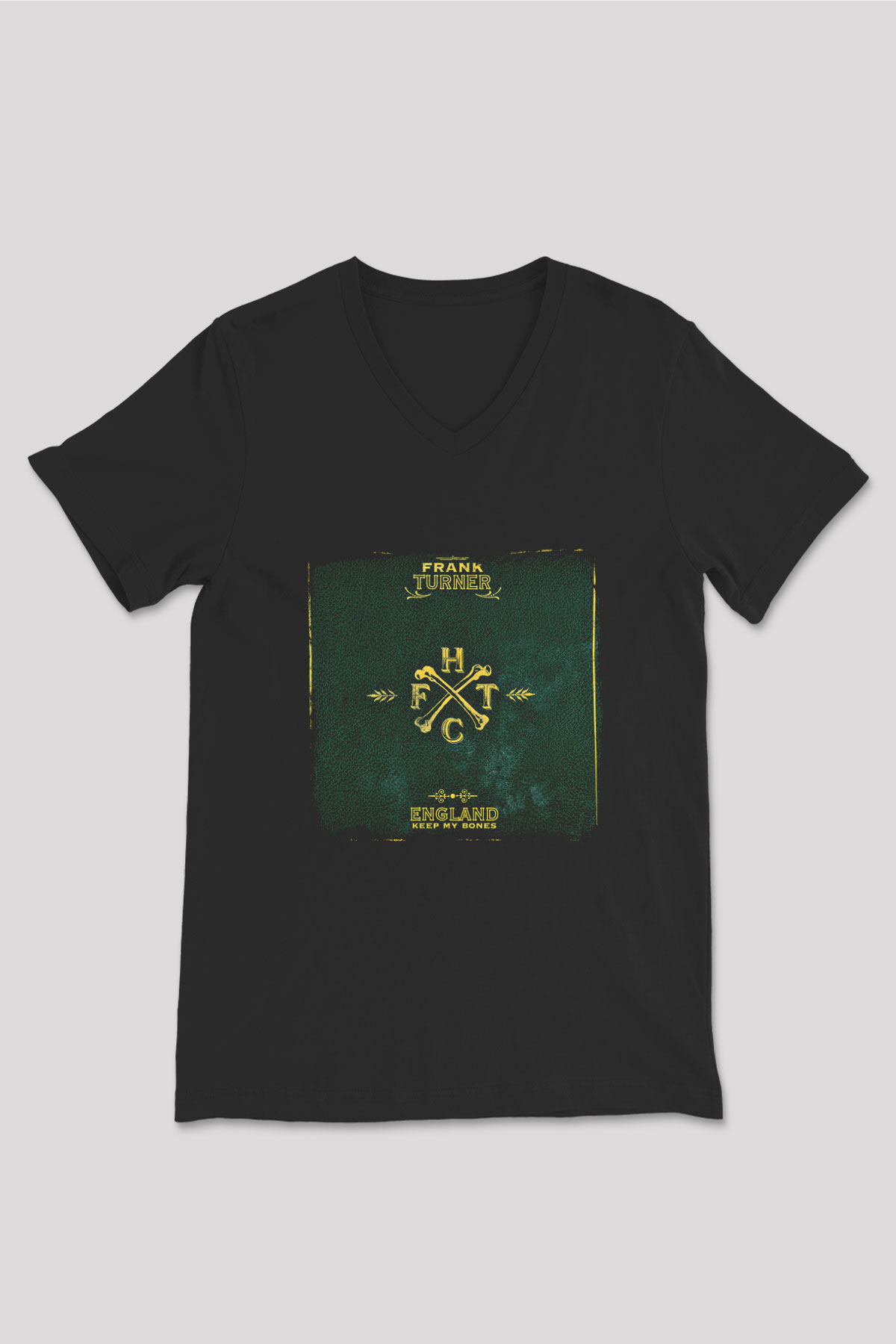 Frank Turner Baskılı Unisex Siyah V Yaka Tişört