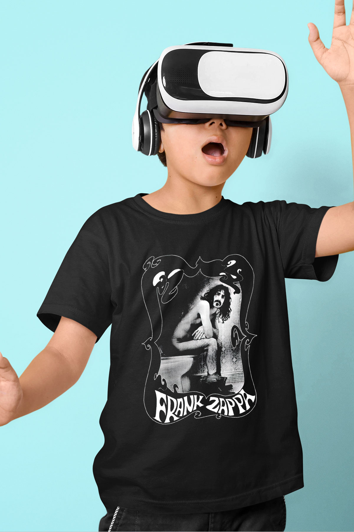 Frank Zappa Baskılı Siyah Unisex Çocuk Tişört