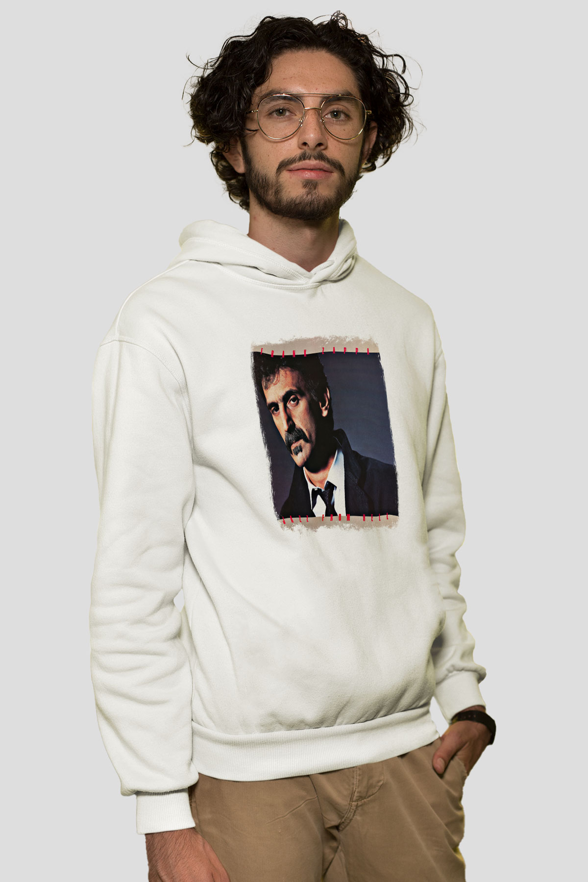 Frank Zappa Baskılı Unisex Beyaz Hoodie