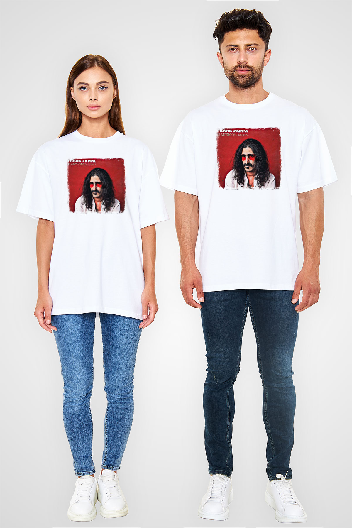 Frank Zappa Baskılı Unisex Beyaz Oversize Tişört