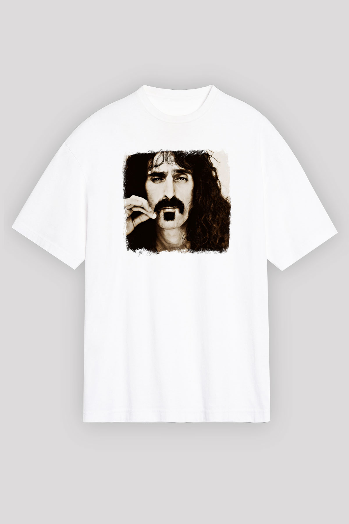 Frank Zappa Baskılı Unisex Beyaz Oversize Tişört