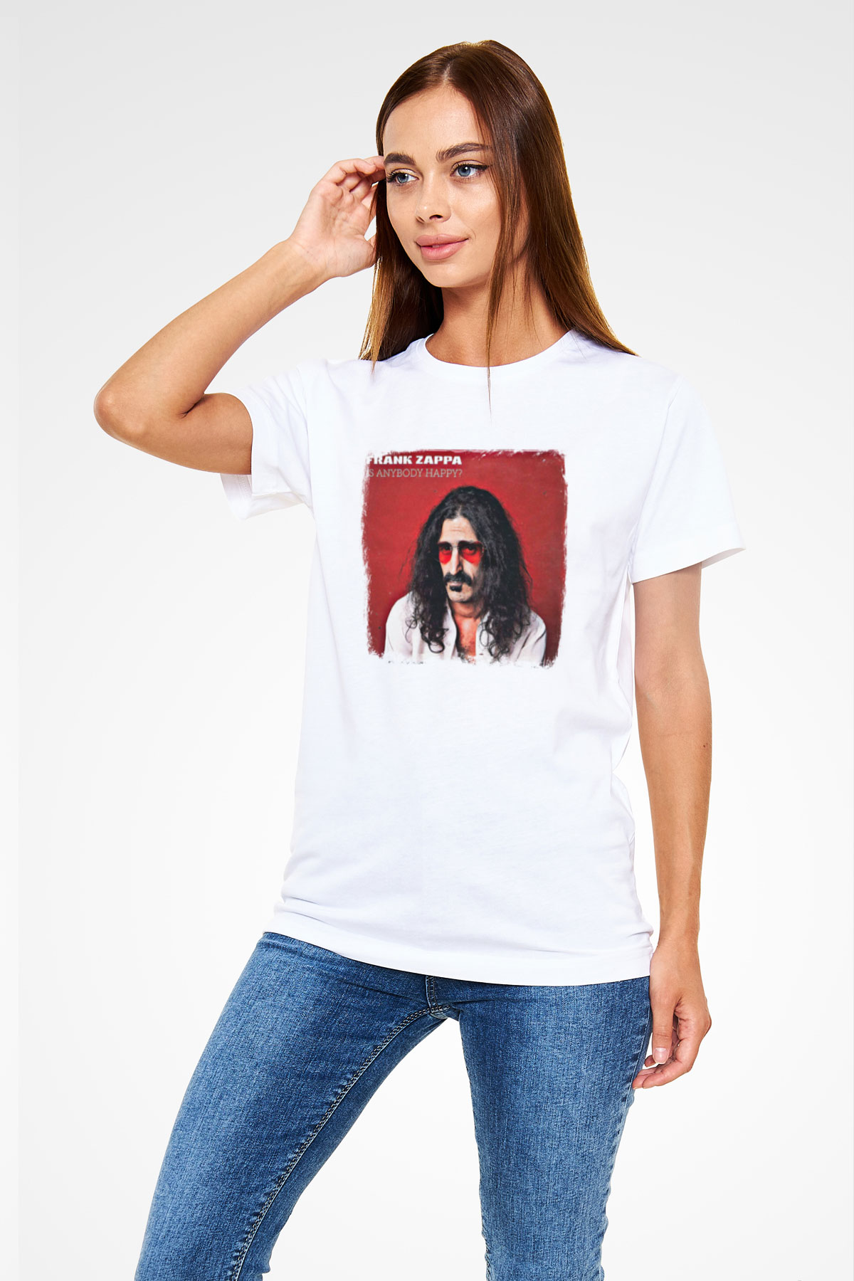 Frank Zappa Baskılı Unisex Beyaz Tişört