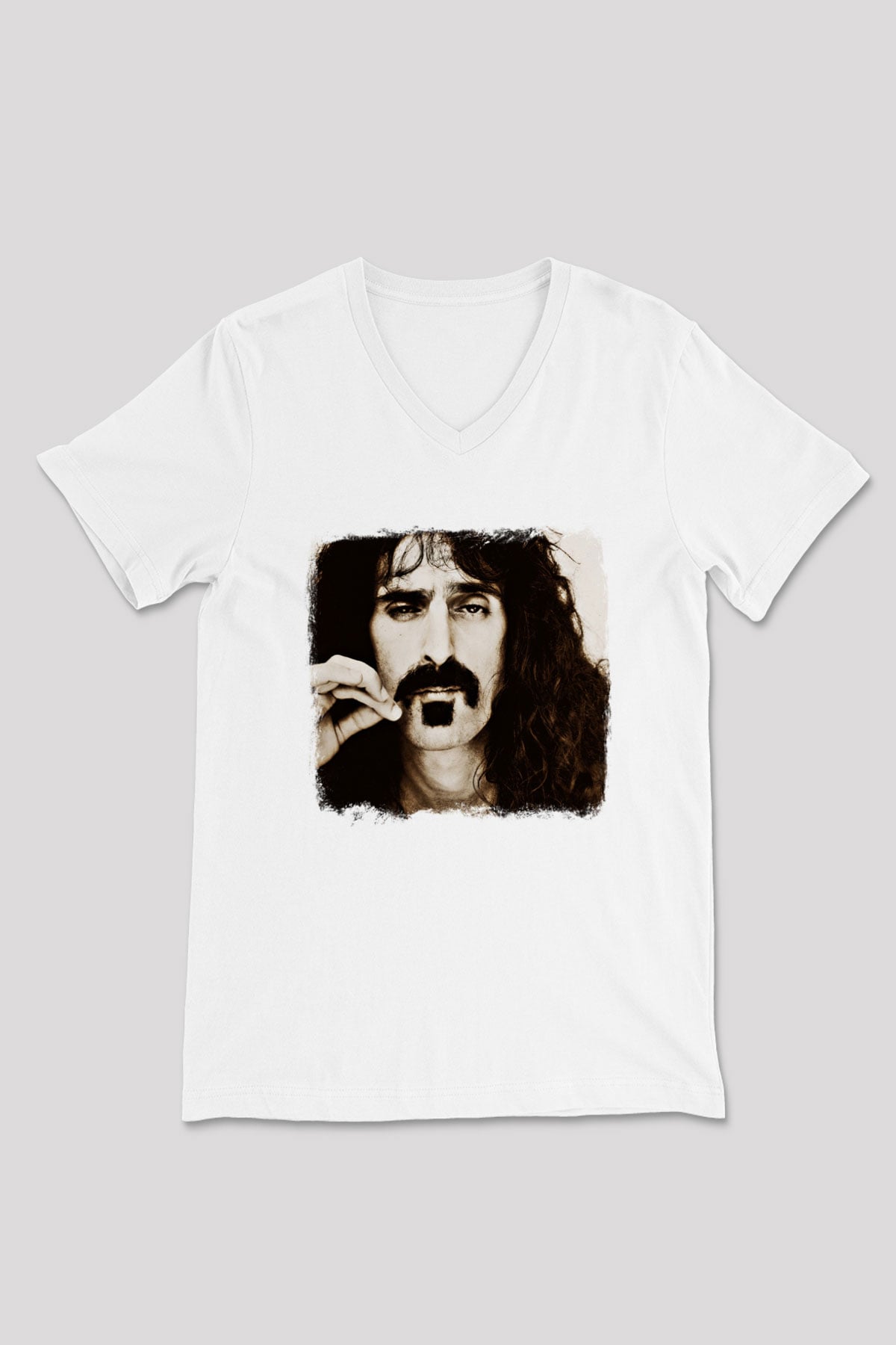 Frank Zappa Baskılı Unisex Beyaz V Yaka Tişört
