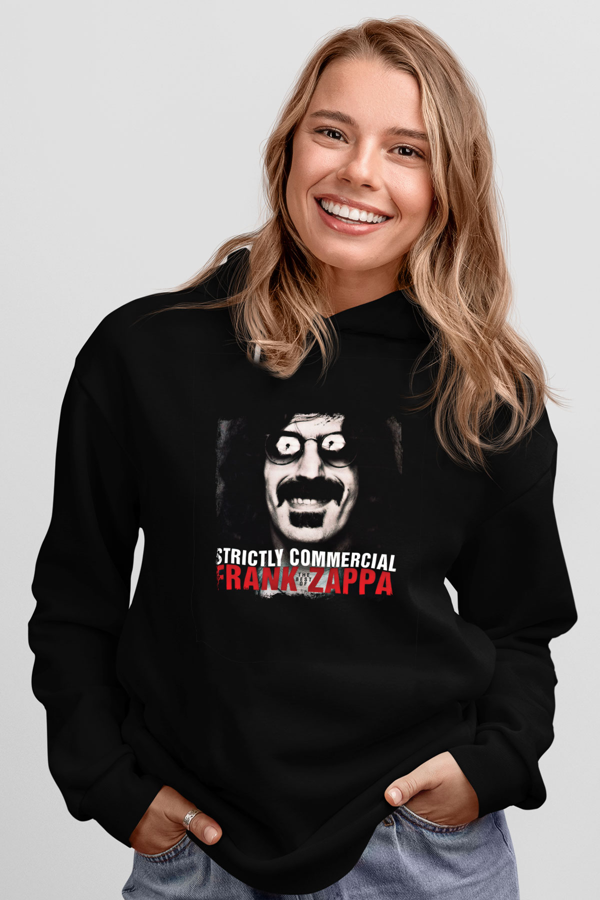 Frank Zappa Baskılı Unisex Siyah Hoodie