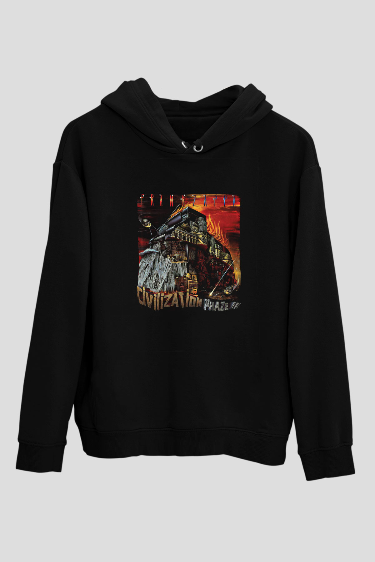 Frank Zappa Baskılı Unisex Siyah Hoodie