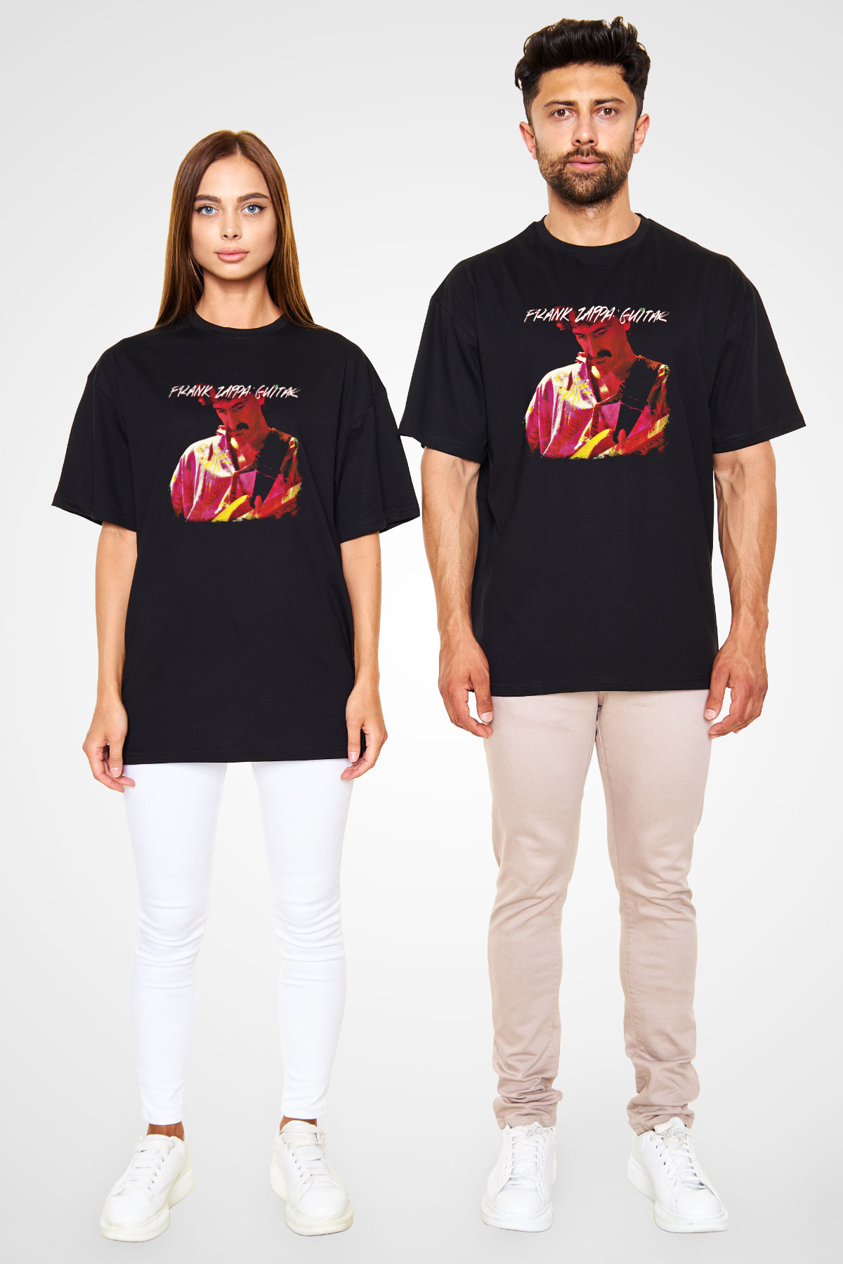 Frank Zappa Baskılı Unisex Siyah Oversize Tişört