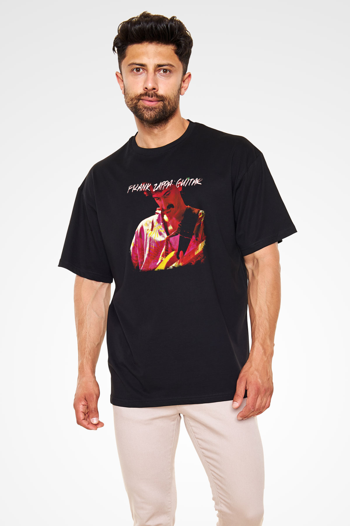 Frank Zappa Baskılı Unisex Siyah Oversize Tişört