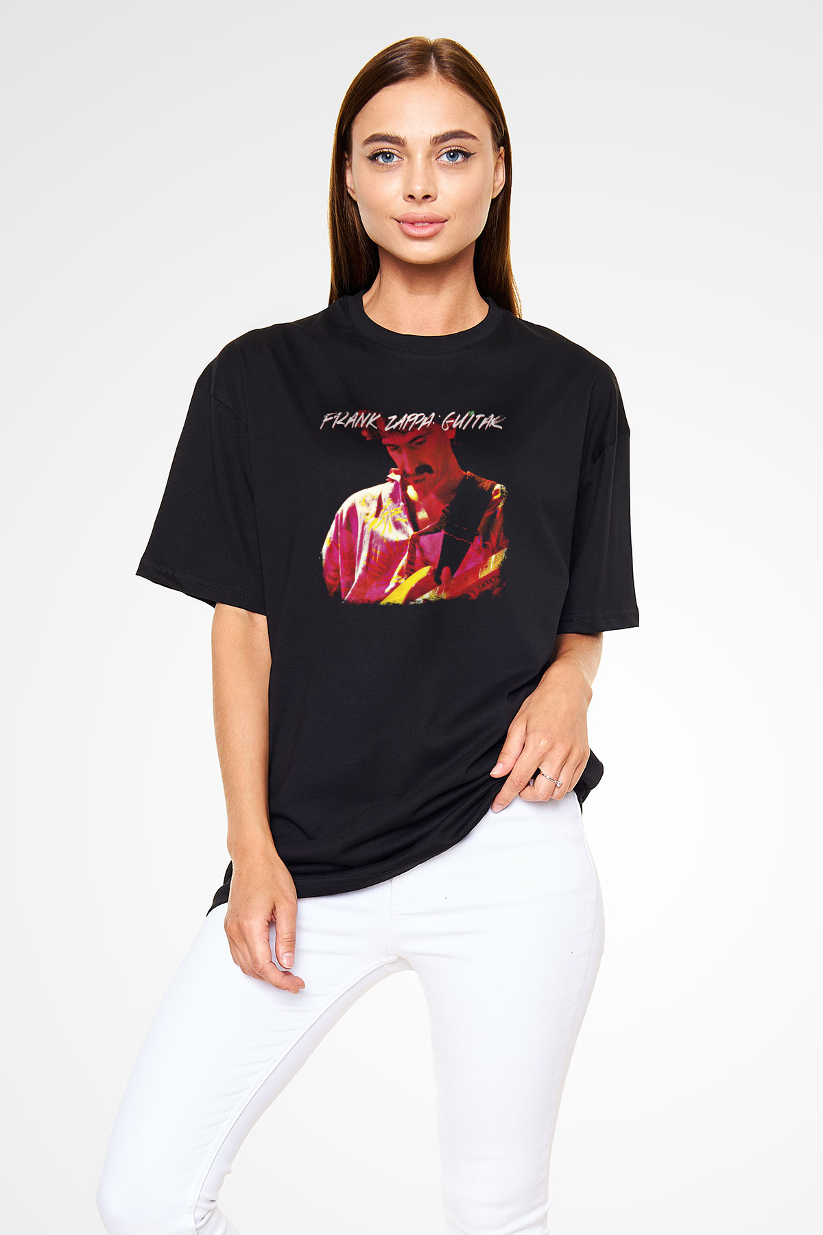 Frank Zappa Baskılı Unisex Siyah Oversize Tişört