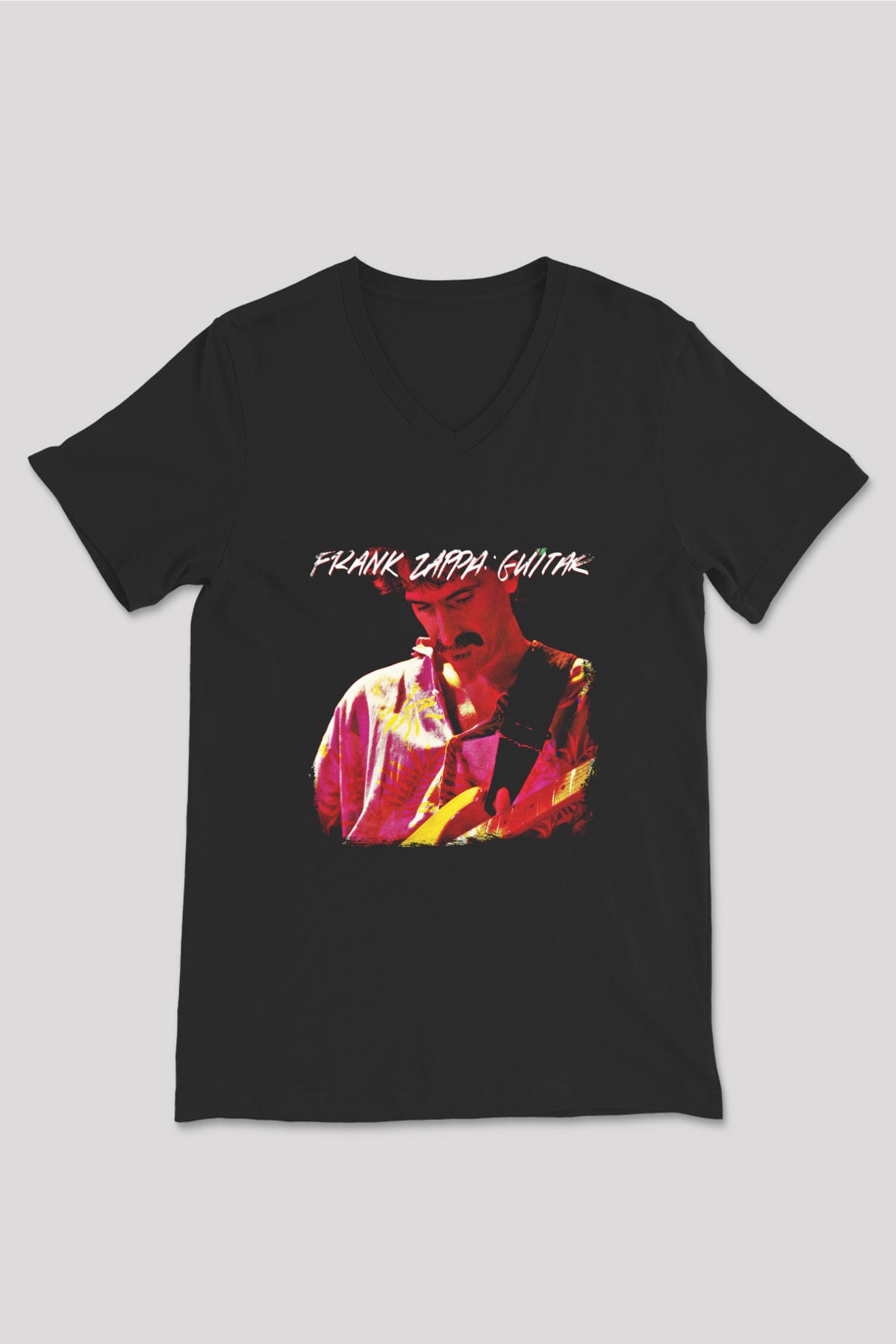 Frank Zappa Baskılı Unisex Siyah V Yaka Tişört