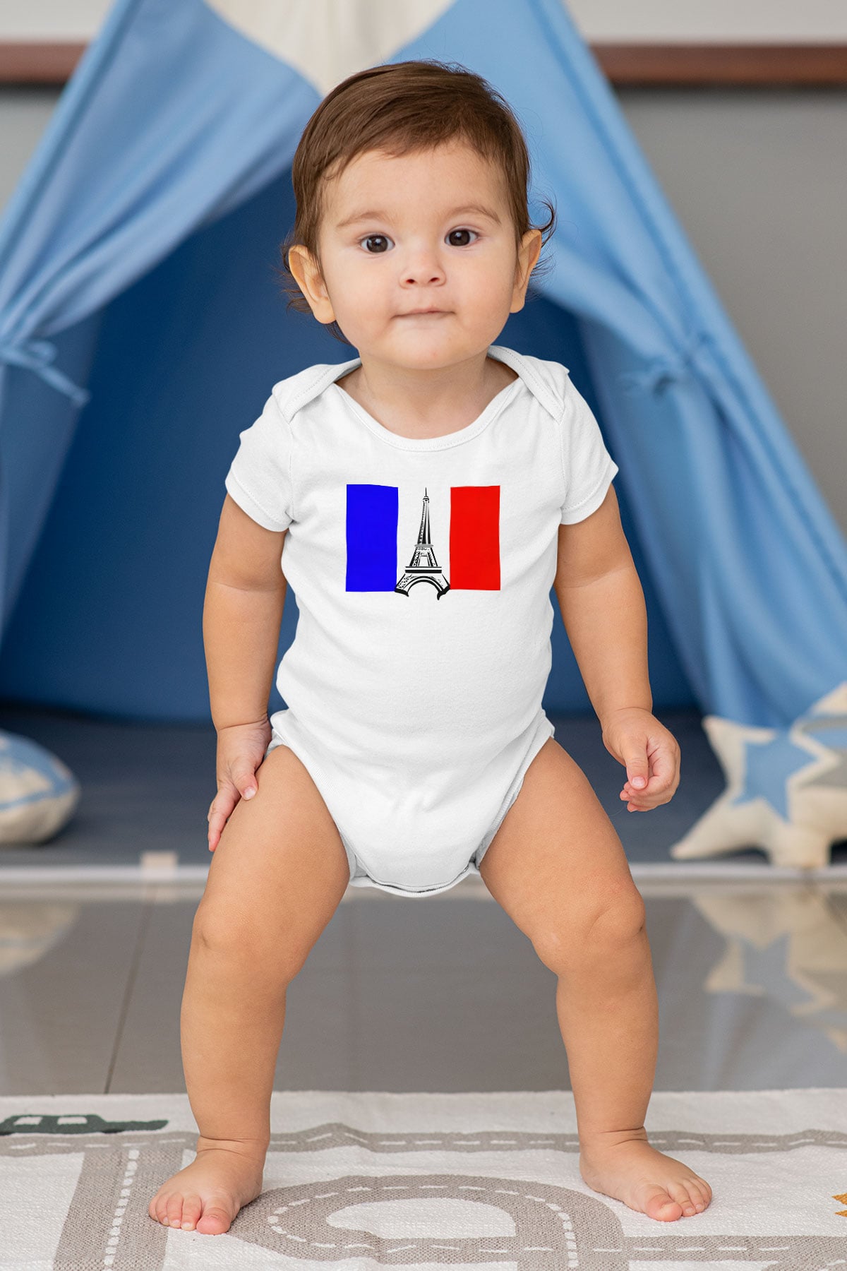 Fransa Baskılı Beyaz Unisex Bebek Body - Zıbın