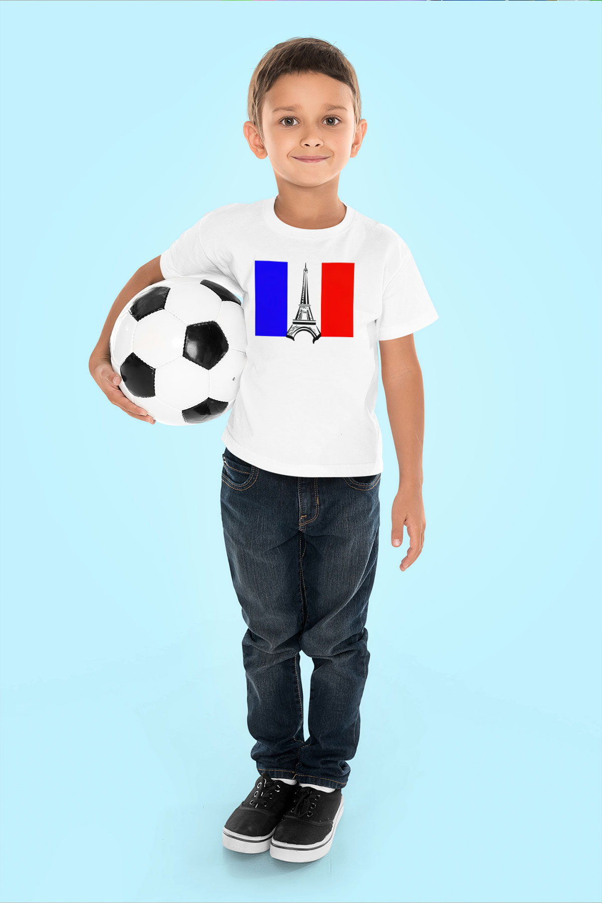Fransa Baskılı Beyaz Unisex Çocuk Tişört