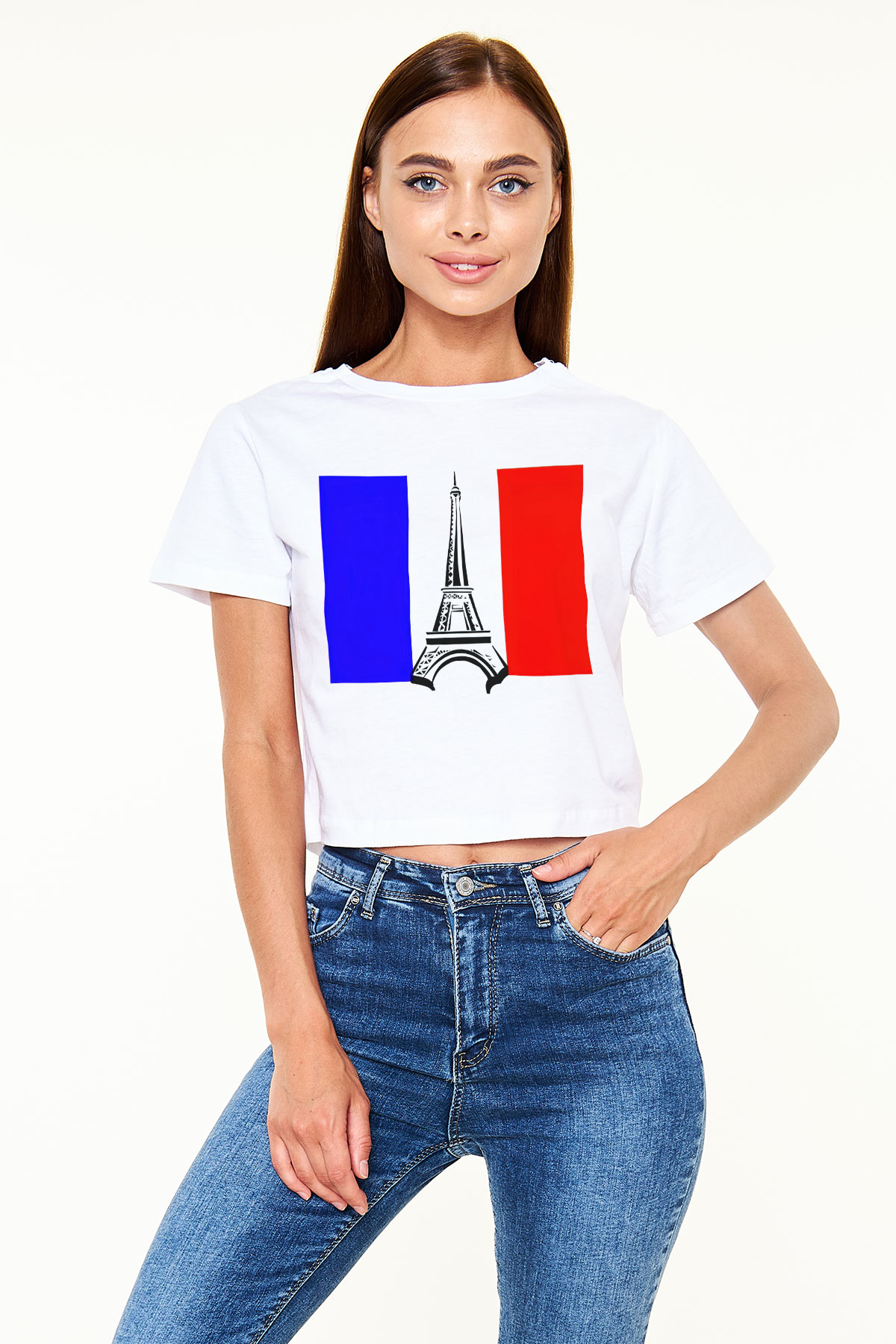 Fransa Beyaz Croptop Tişört