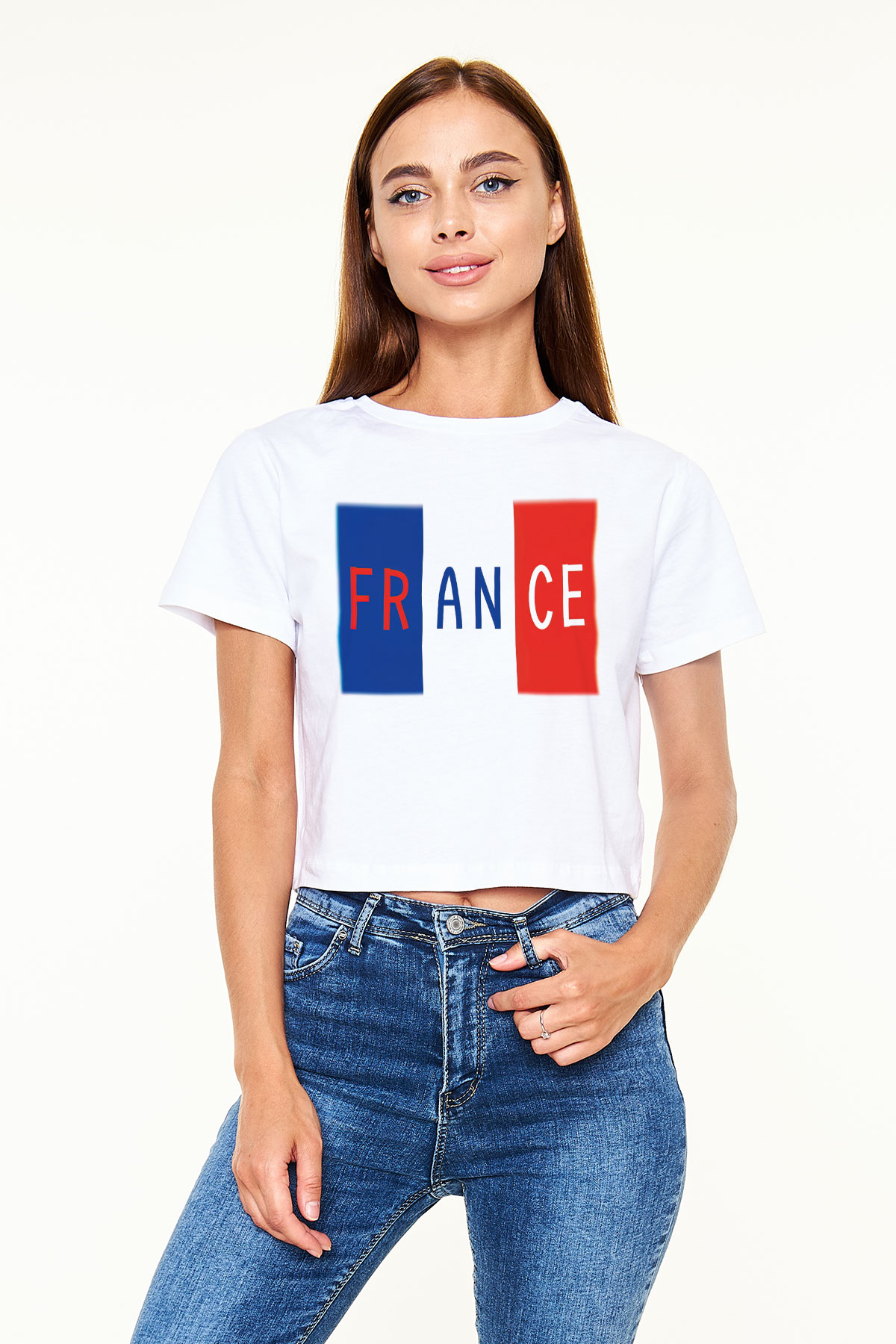 Fransa Beyaz Croptop Tişört