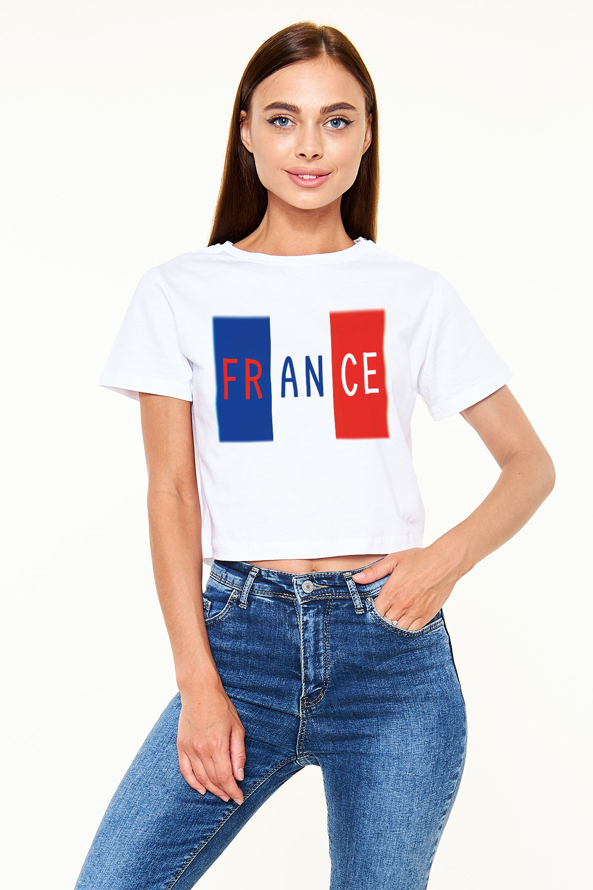 Fransa Beyaz Croptop Tişört