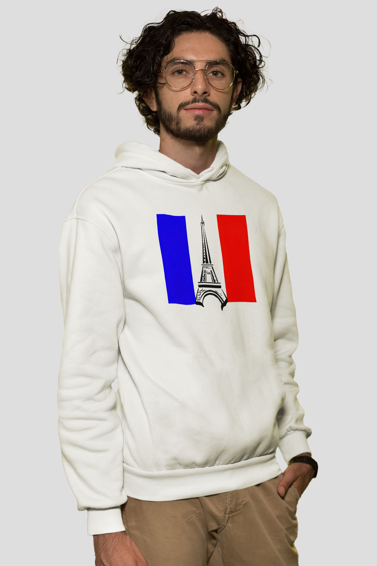 Fransa Beyaz Unisex Kapşonlu Sweatshirt