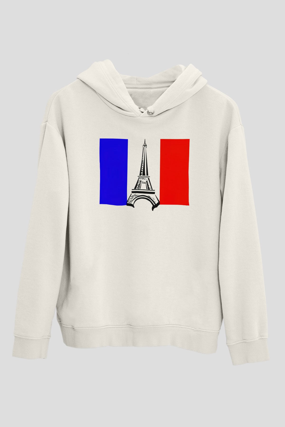 Fransa Beyaz Unisex Kapşonlu Sweatshirt