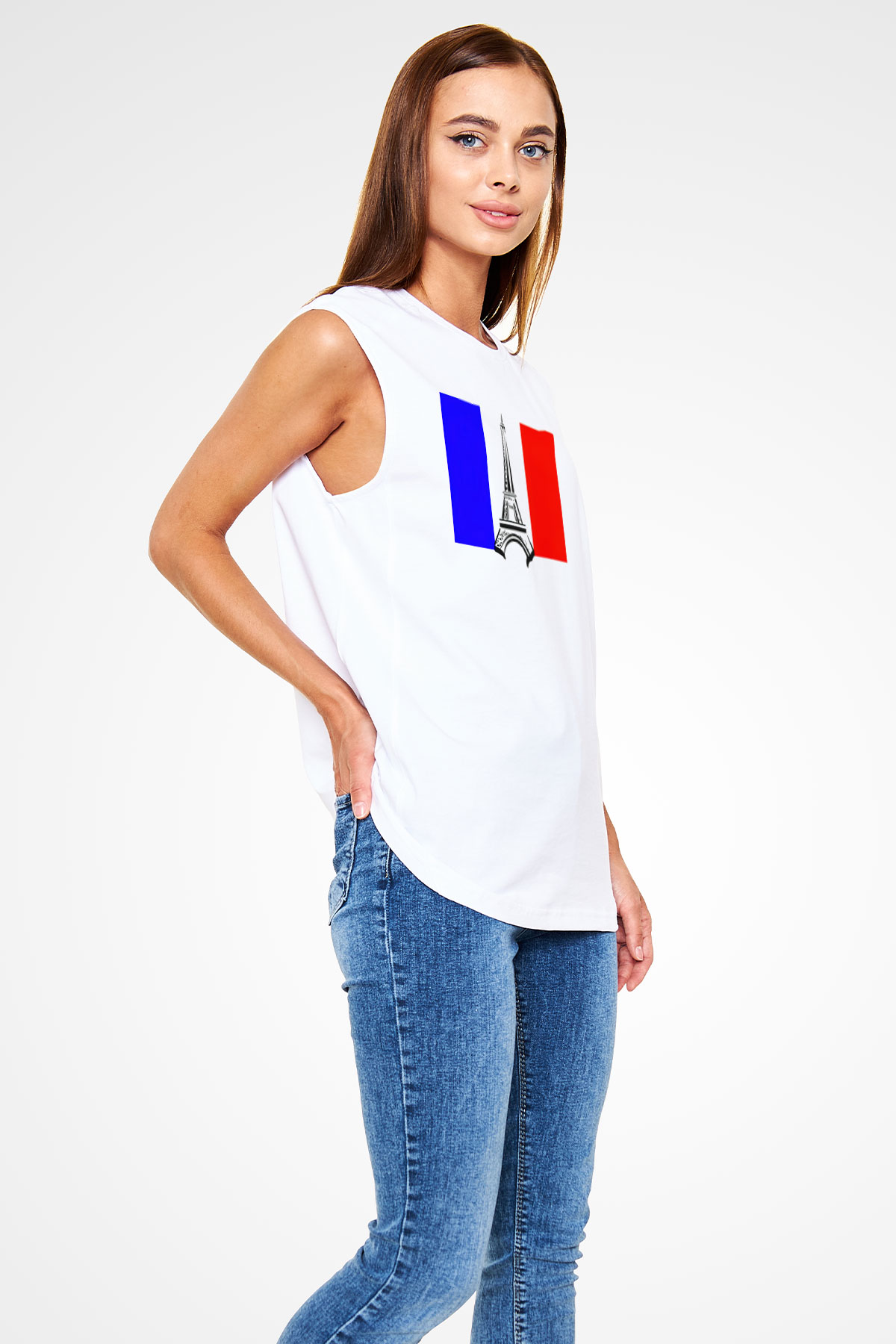 Fransa Beyaz Unisex Kolsuz Tişört