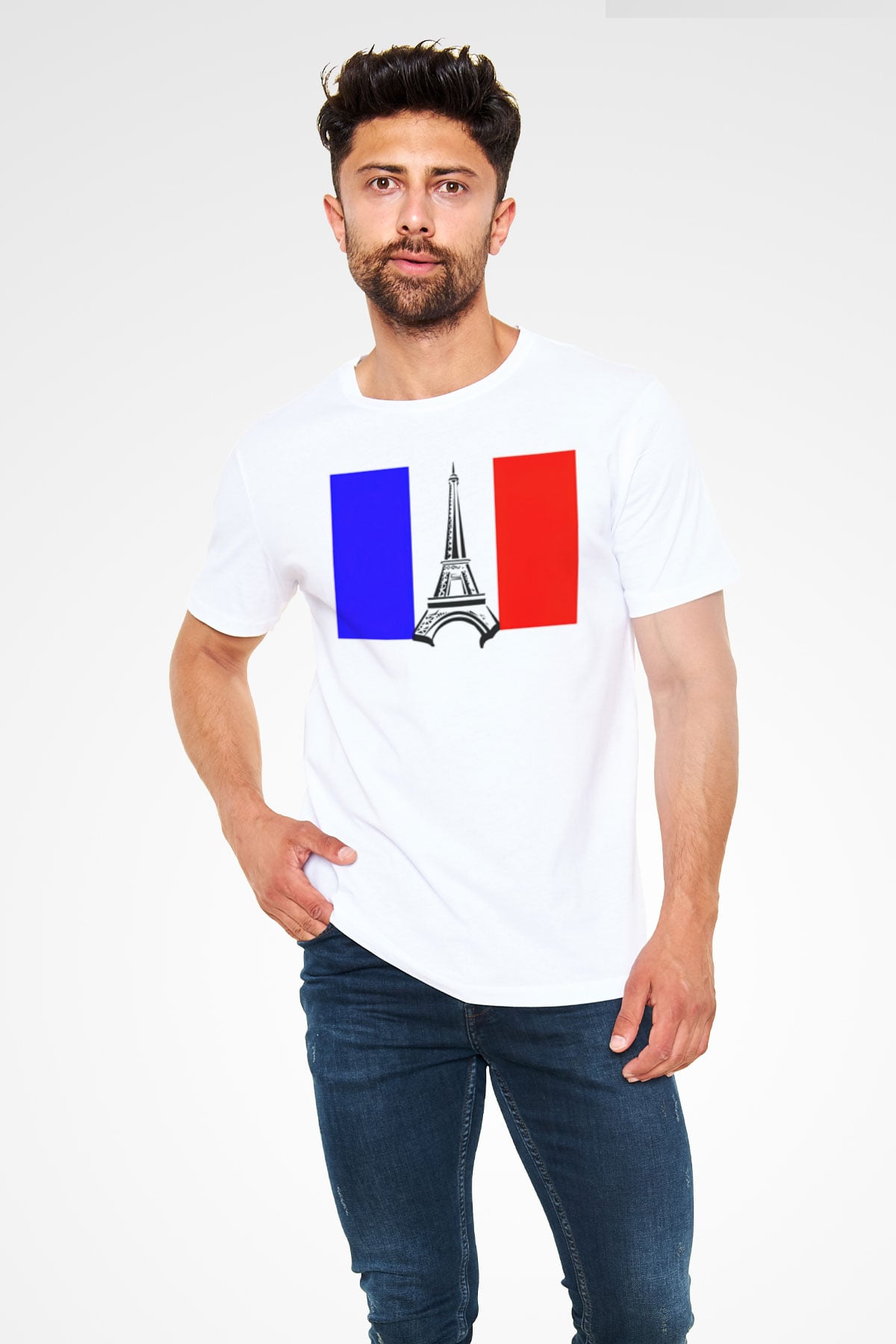 Fransa Beyaz Unisex Tişört T-Shirt - TişörtFabrikası