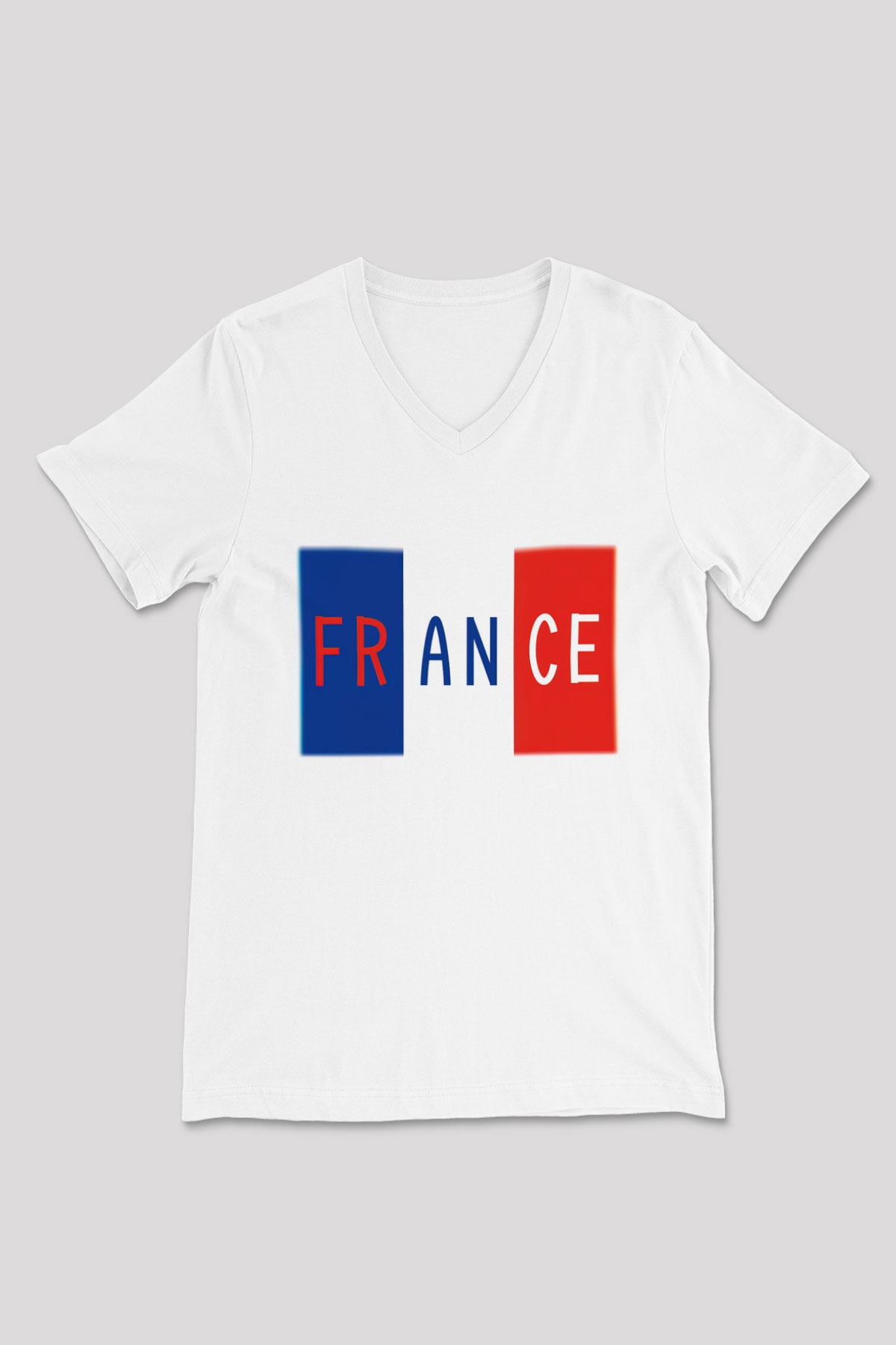 Fransa Beyaz Unisex V Yaka Tişört T-Shirt