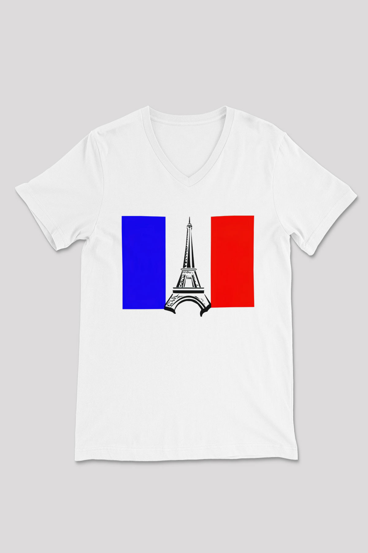 Fransa Beyaz Unisex V Yaka Tişört T-Shirt