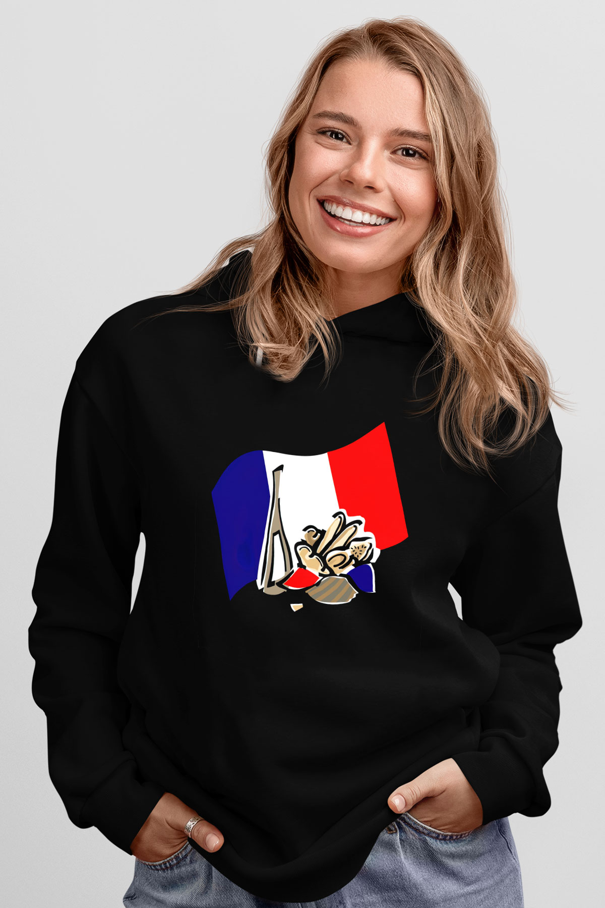 Fransa Siyah Unisex Hoodie