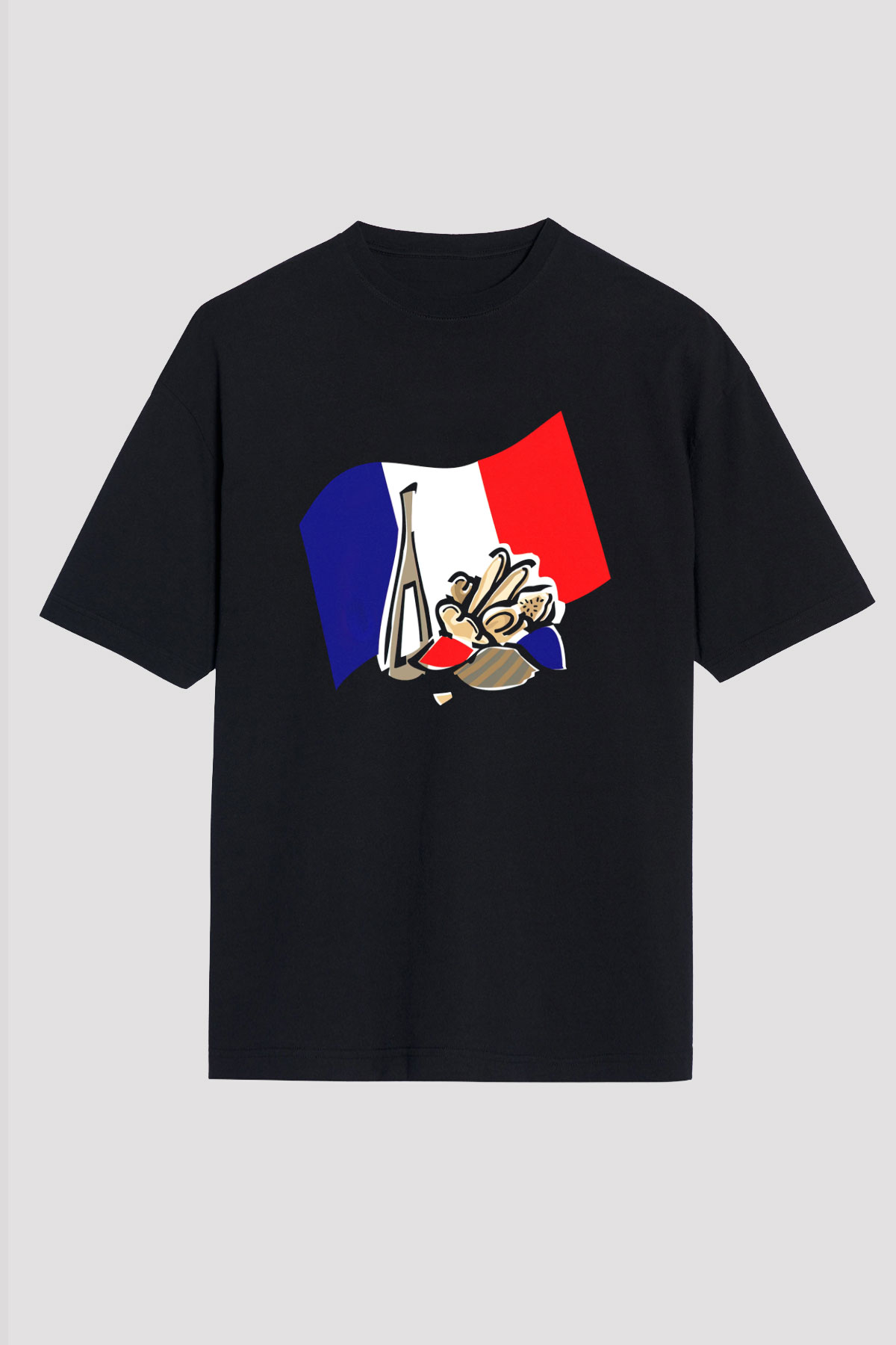 Fransa Siyah Unisex Oversize Tişört T-Shirt