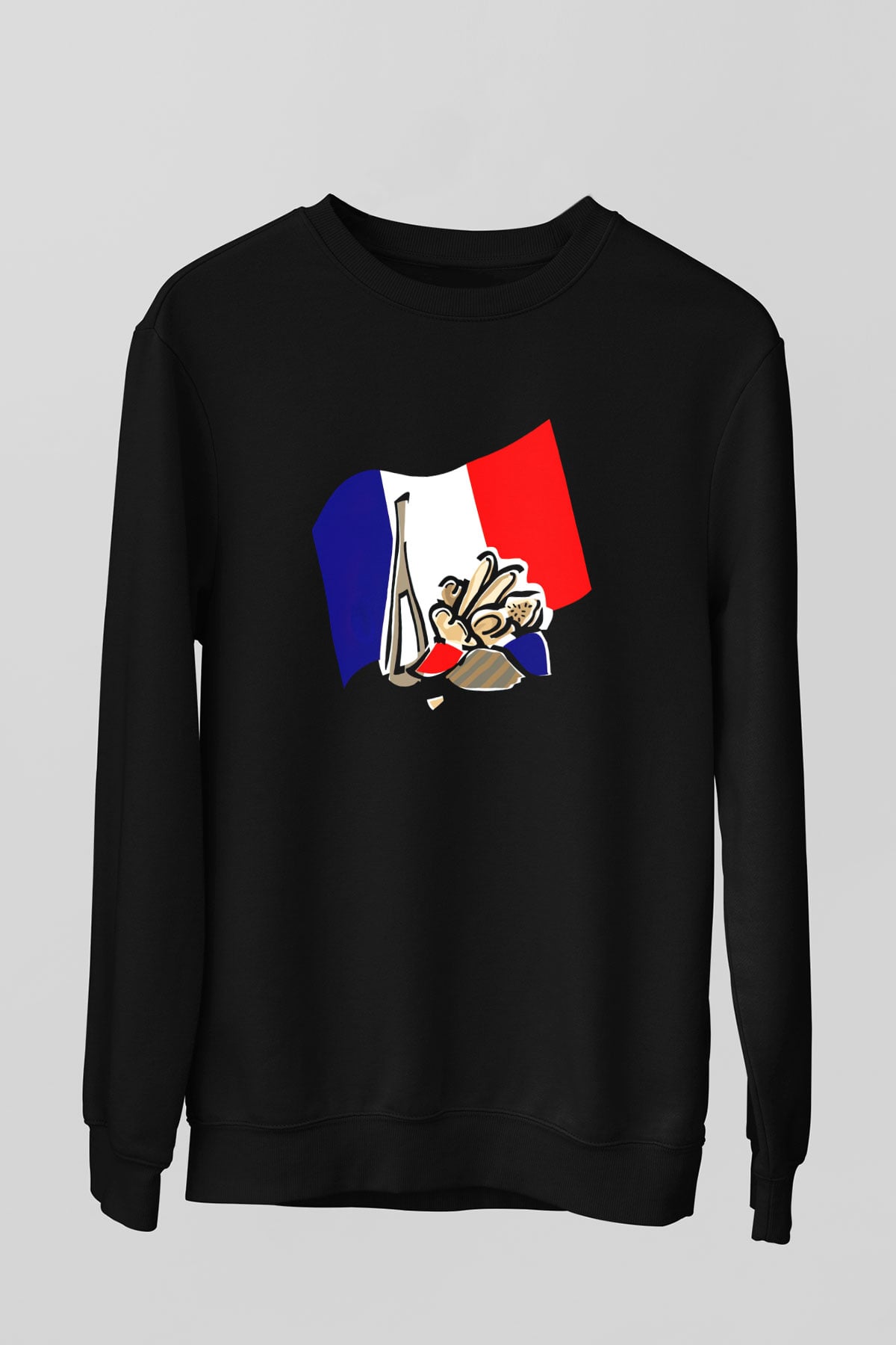 Fransa Siyah Unisex Sweatshirt