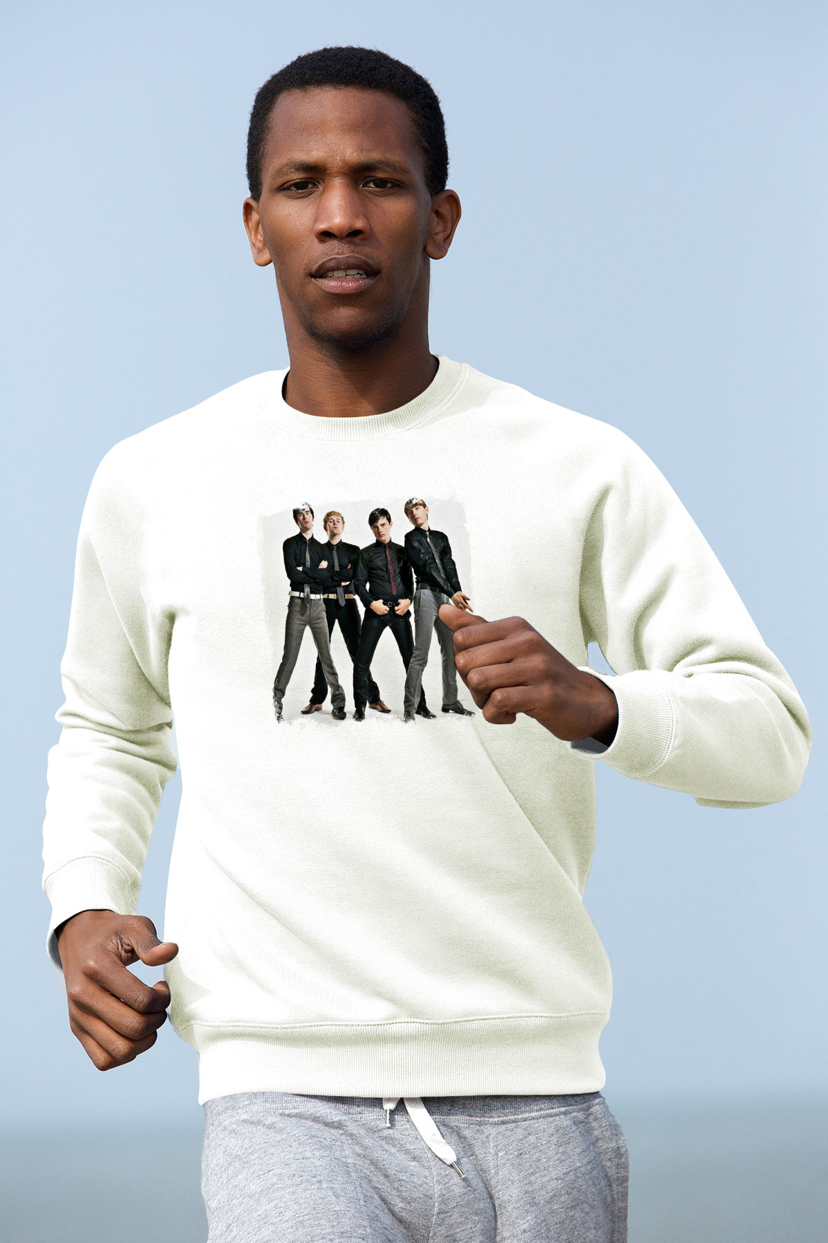 Franz Ferdinand Baskılı Unisex Beyaz Sweatshirt