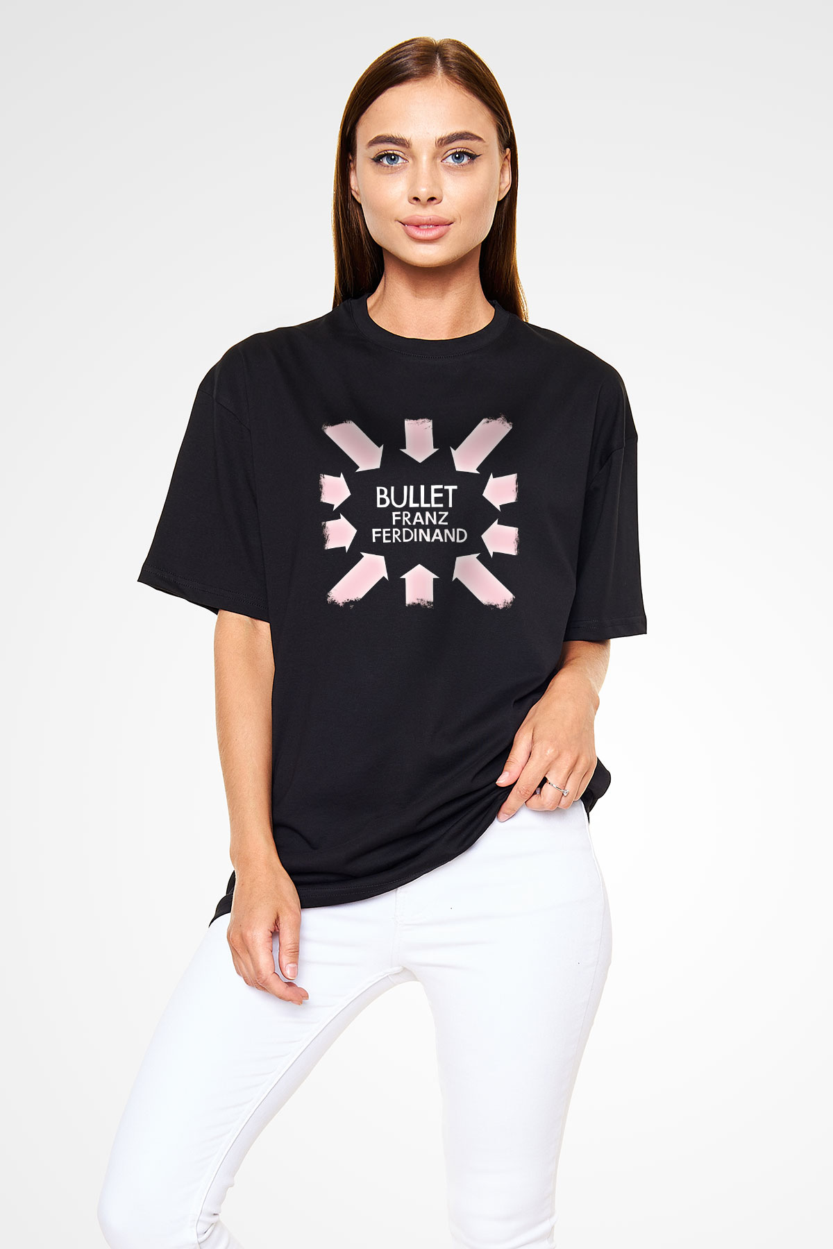 Franz Ferdinand Baskılı Unisex Siyah Oversize Tişört