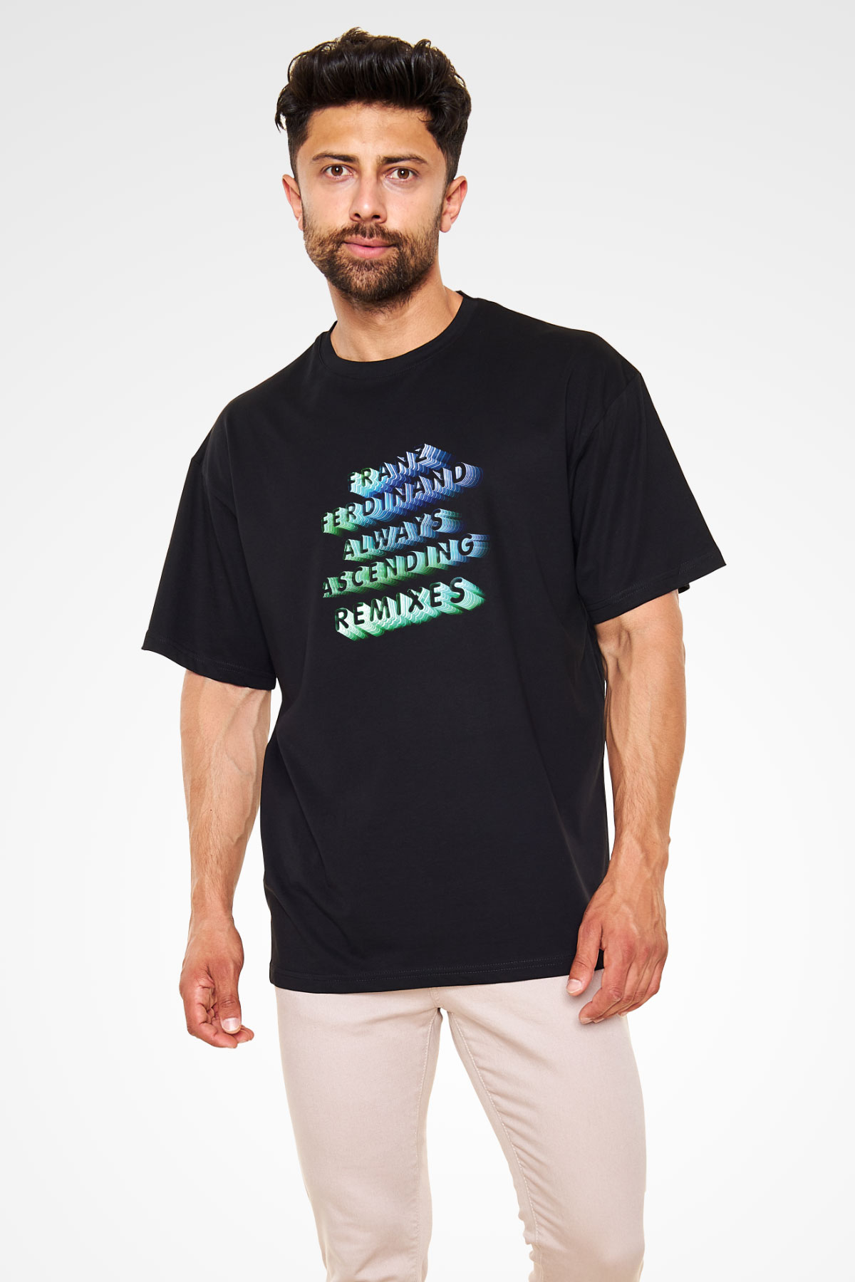 Franz Ferdinand Baskılı Unisex Siyah Oversize Tişört