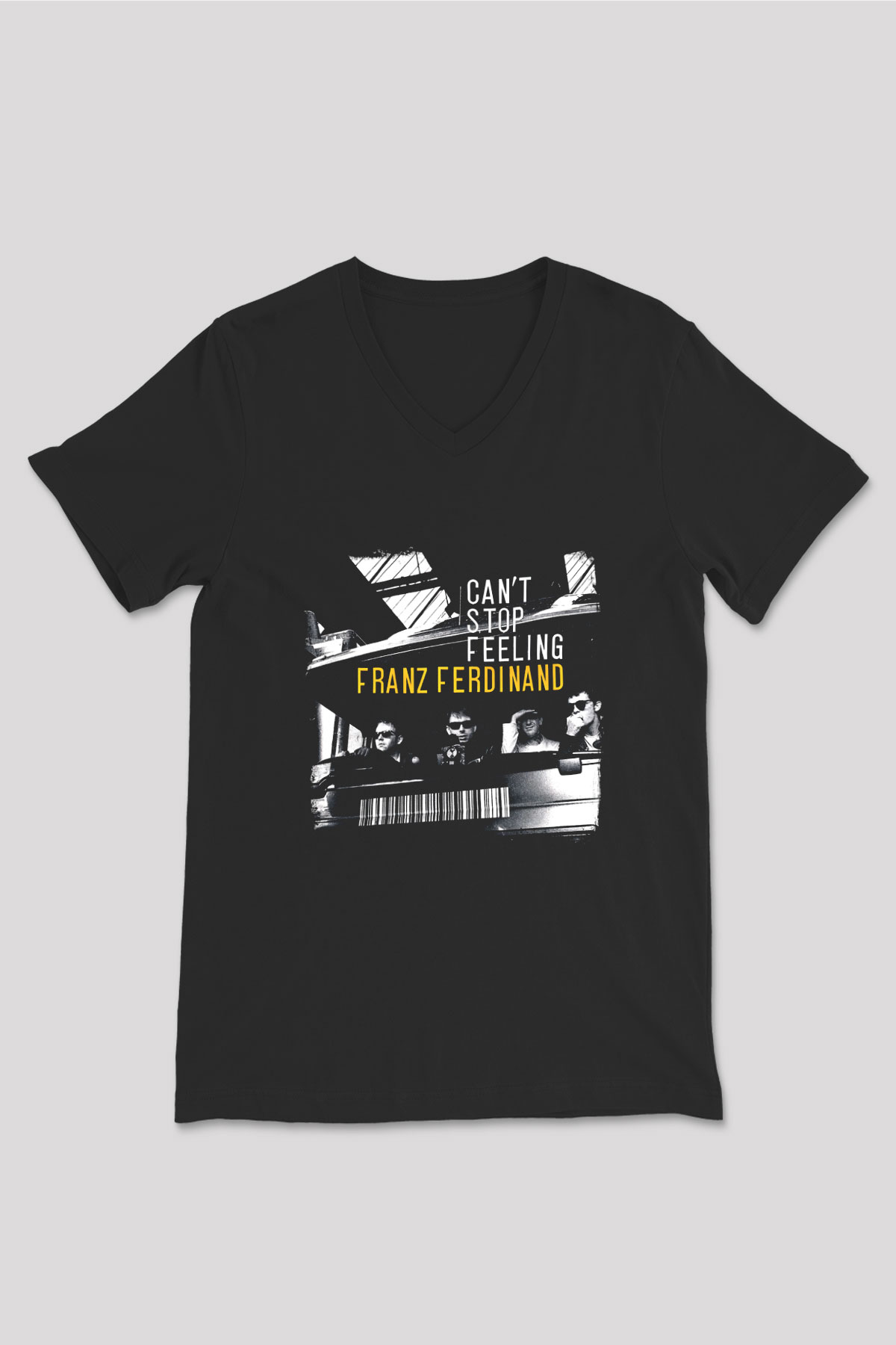 Franz Ferdinand Baskılı Unisex Siyah V Yaka Tişört