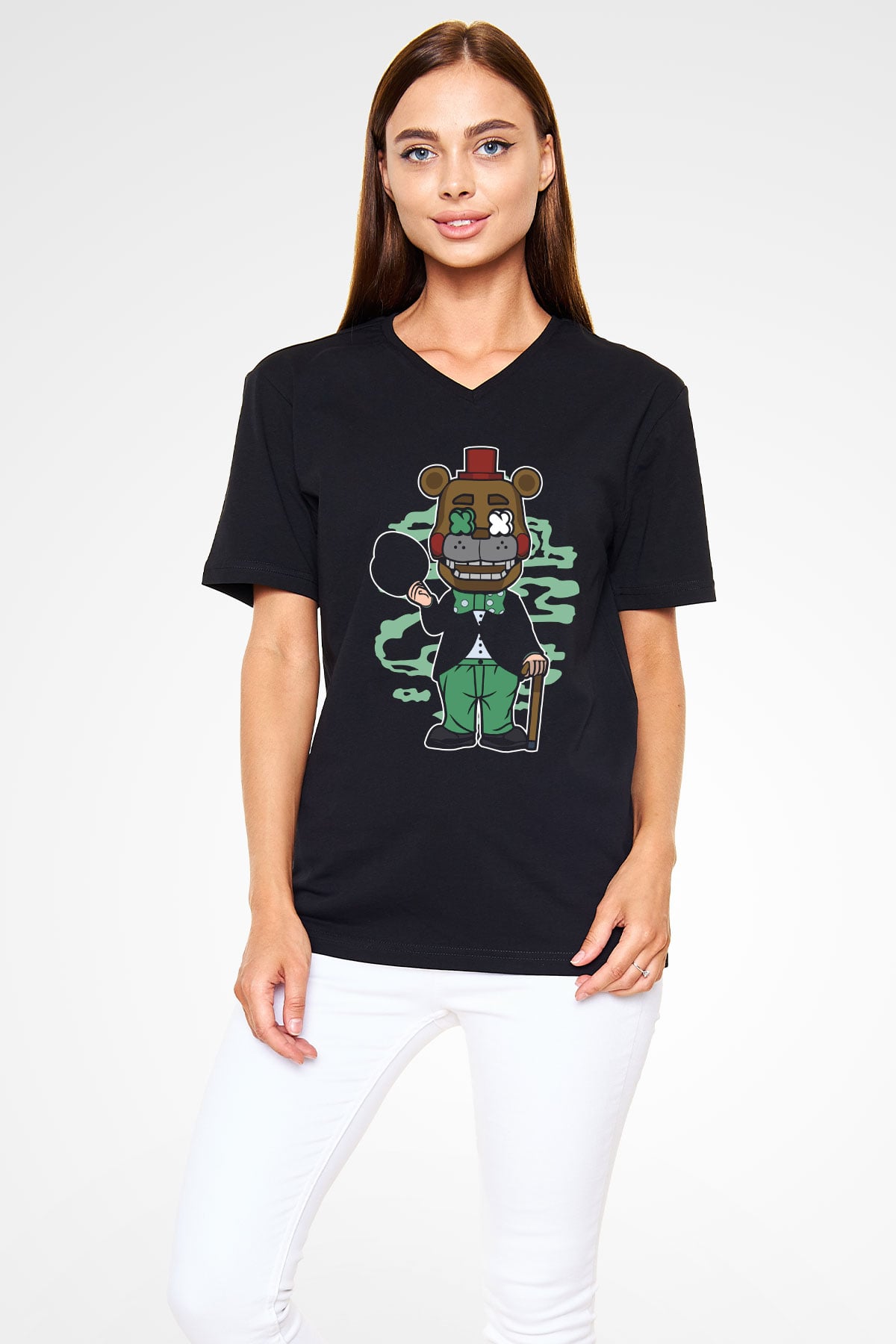 Freddy Gentlemen Baskılı Unisex Siyah V Yaka Tişört