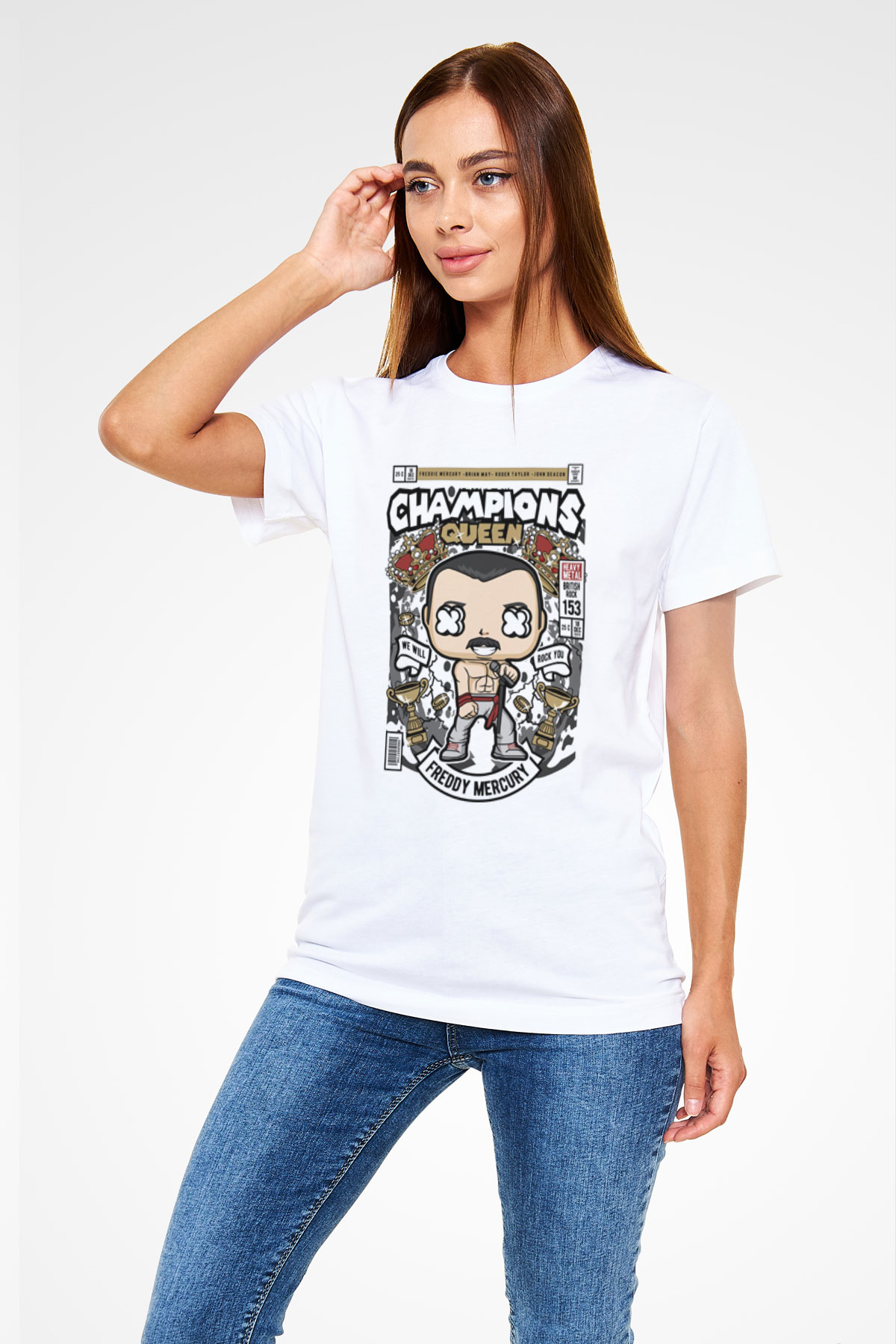 Freddy Mercuri Queen Baskılı Unisex Beyaz Tişört